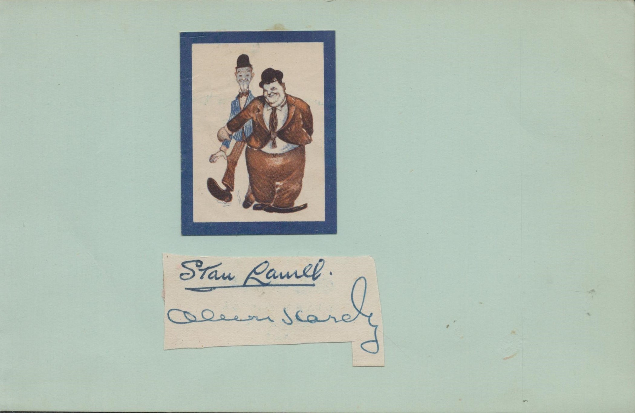 Laurel and Hardy signed album page cutting affixed to 7x5 album page with two accompanying