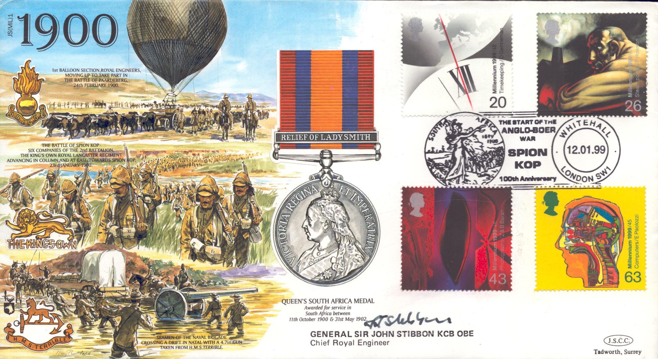 General Sir John Stibbon KCB OBE signed Great War 1900 commemorative flown FDC (JS(MIL)1) PM The