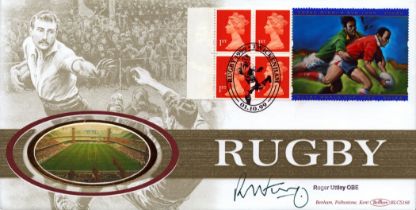 Roger Uttley OBE signed Rugby FDC. 1/10/99 Twickenham postmark. Good Condition. All autographs