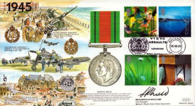 WWII Brigadier S.P.Nield signed Great War 1945 FDC PM 1939-1945 The Defence Medal V1 AND v2 Assaults