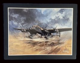 WW2 Colour Print Lancaster Bomber Taking Off By John Rayson 1982. Measures 17x13 inches appx. Very