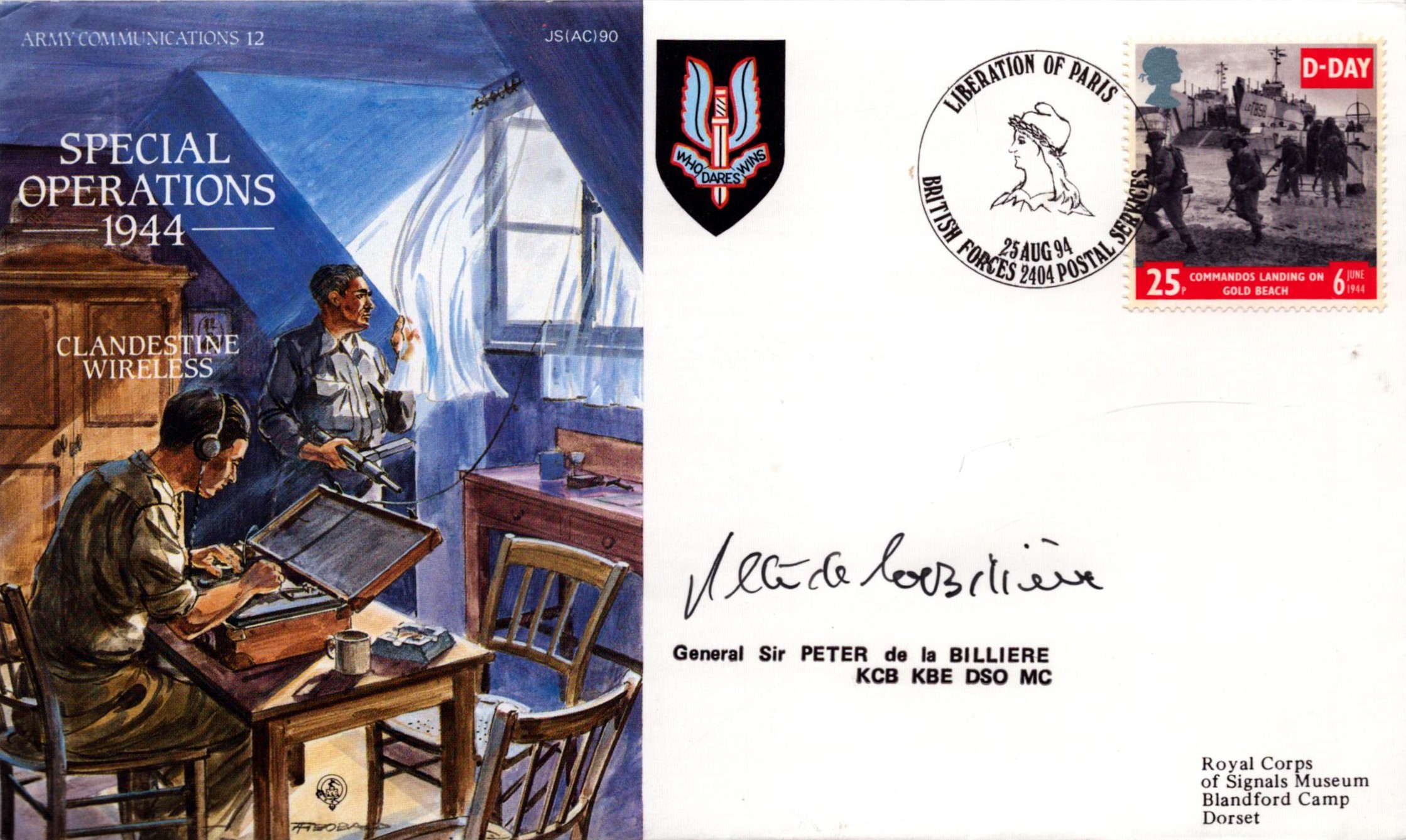 General Sir Peter de la Billiere KCB KBE DSO MC signed Special Operations 1944 commemorative FDC ( - Image 2 of 3