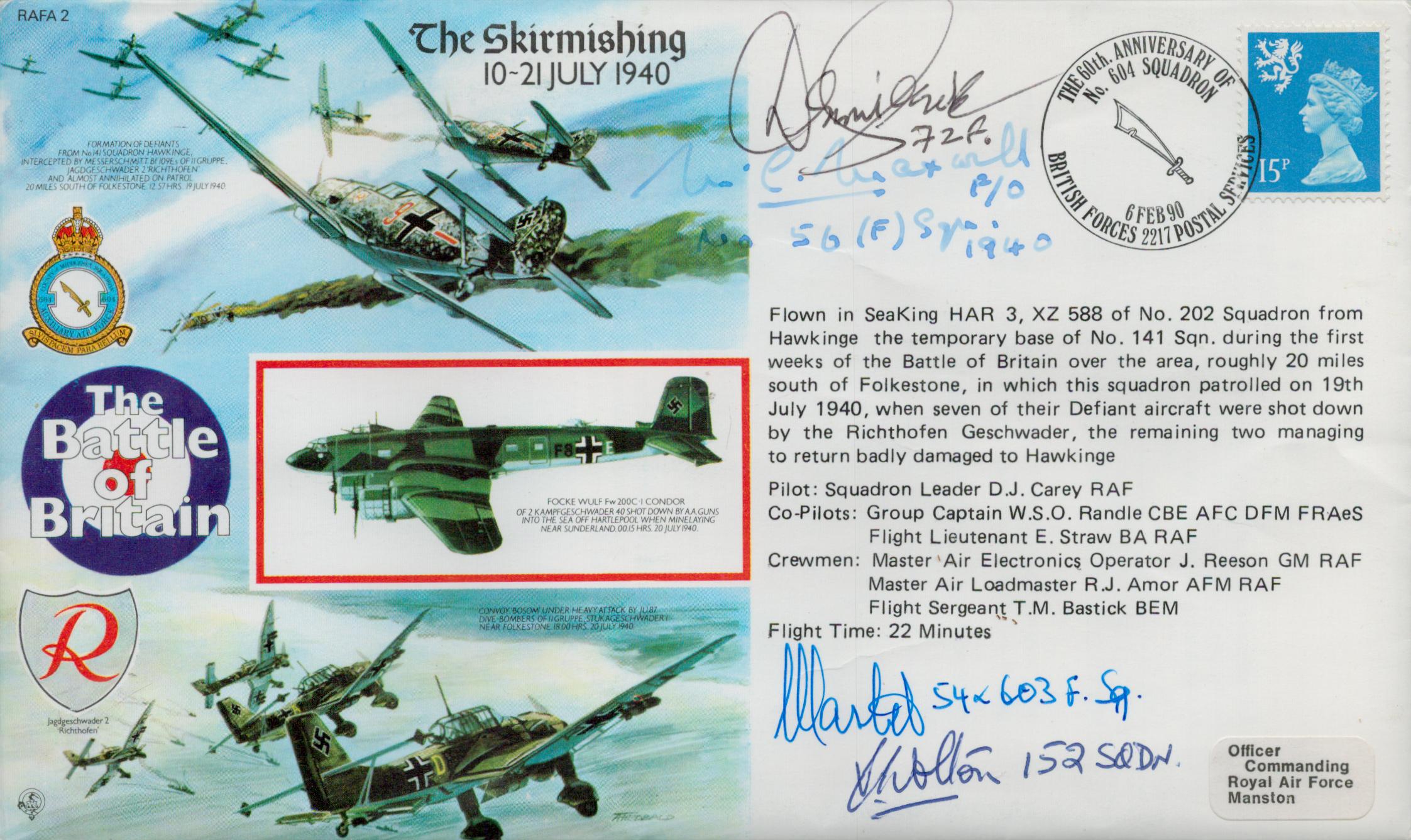 WWII Battle of Britain The Skirmishing 10-21 July 1940 multi signed FDC 4 veteran signatures - Image 2 of 3