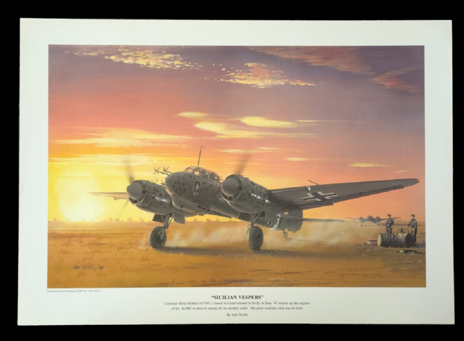 WW2 Colour Print Titled Sicilian Vespers by Ian Wyllie. Measures 17x11 inches appx. Very Good - Image 3 of 3