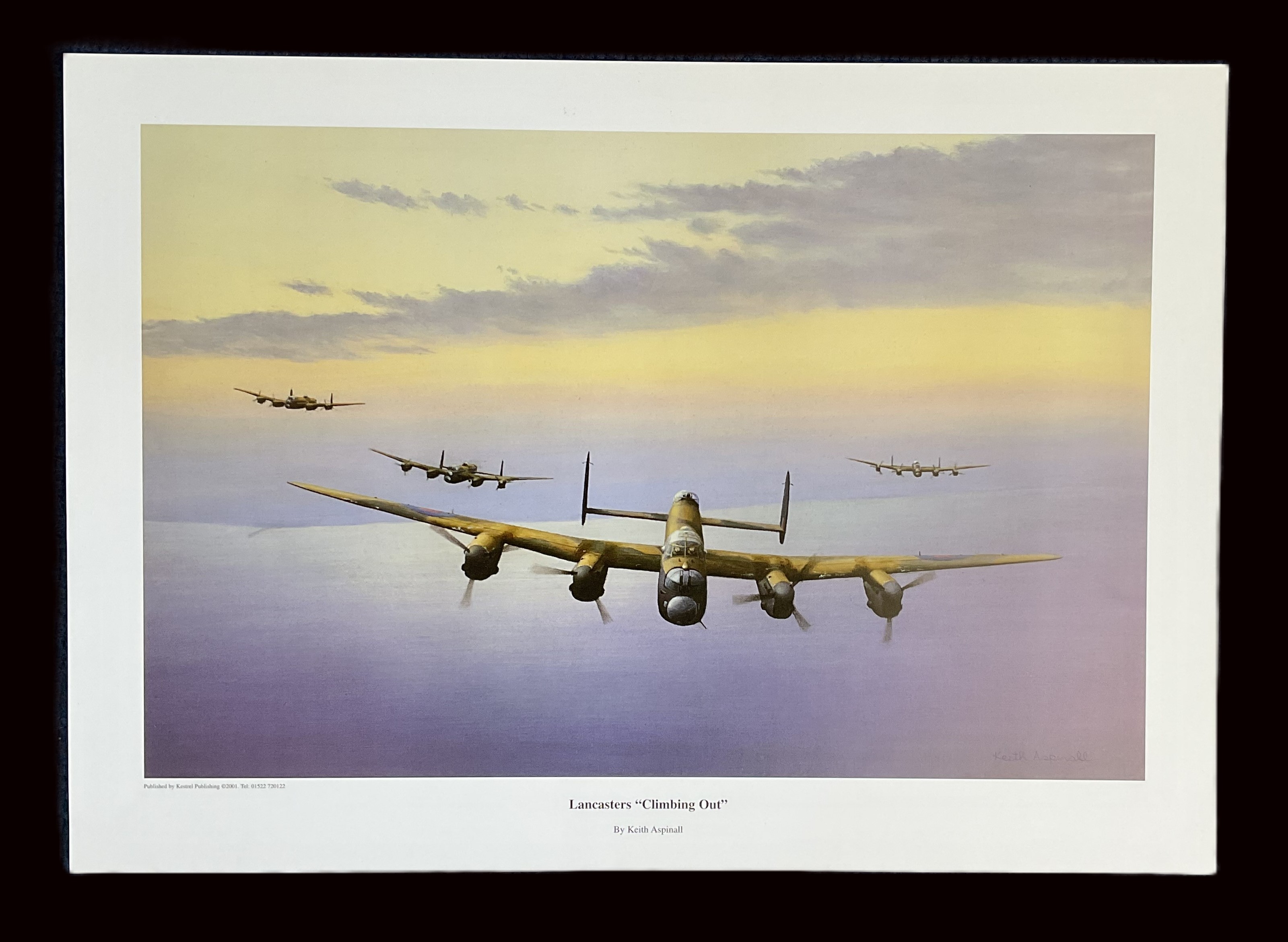 WW2 Colour Print Titled Lancasters Climbing Out by Keith Aspinall. Measures 16x12 inches appx. - Image 2 of 6