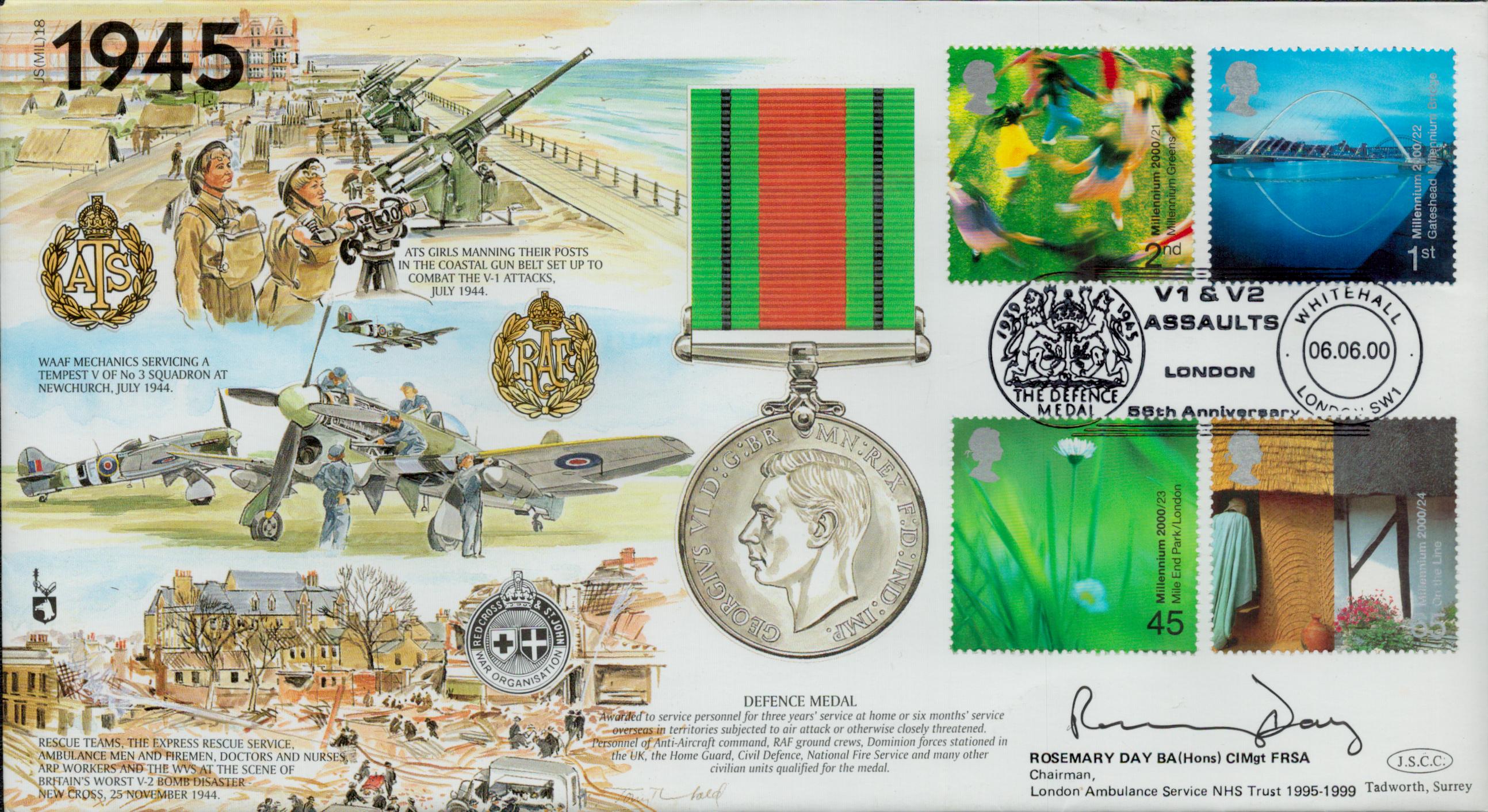 WWII Rosemary Day BA(HONS) Clmgt FRSA signed Great War 1945 FDC PM 1939-1945 The Defence Medal V1 - Image 3 of 3