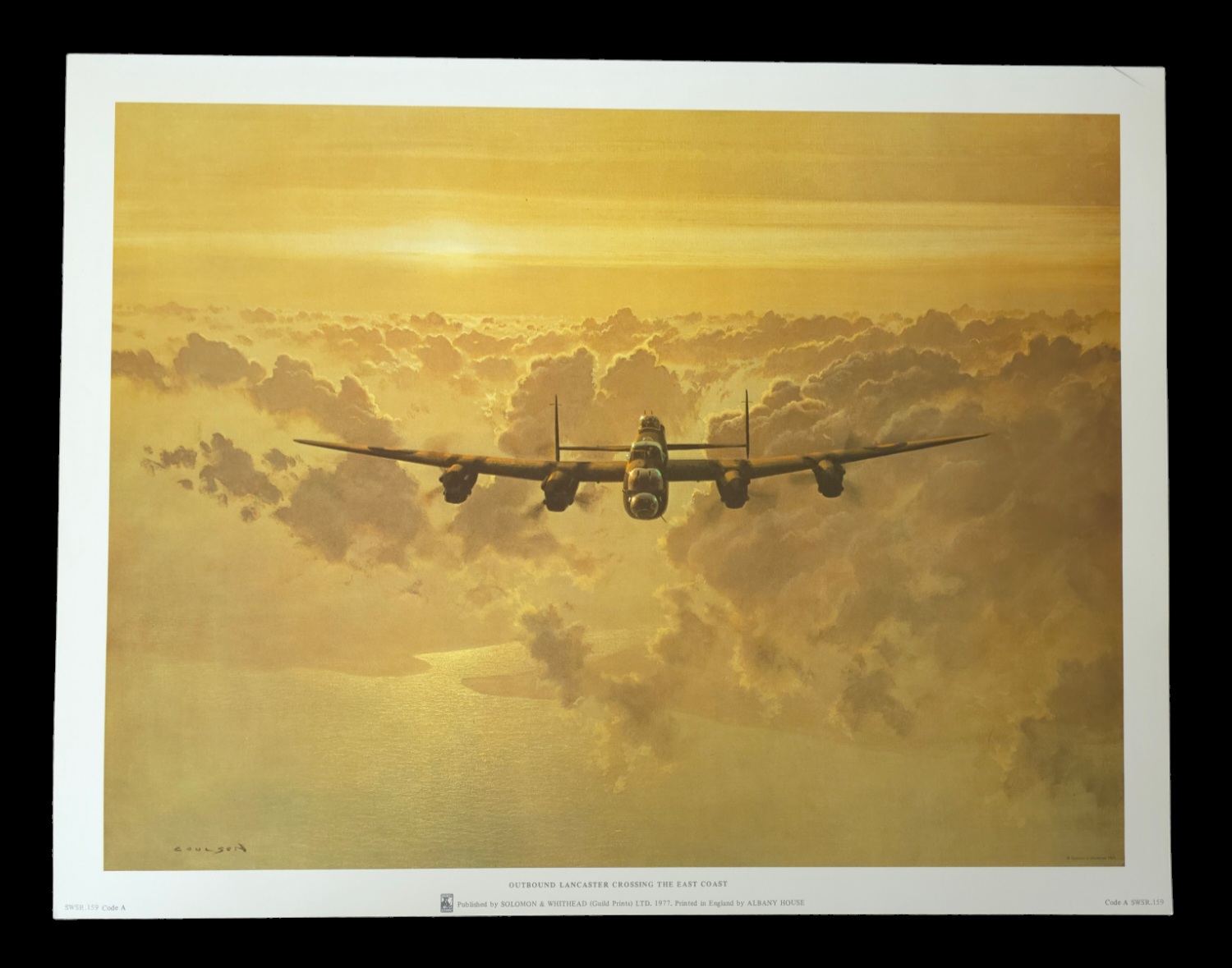 WW2 Colour Print Titled Outbound Lancaster Crossing the East Coast by Gerald Coulson. Measures 17x13 - Image 3 of 3