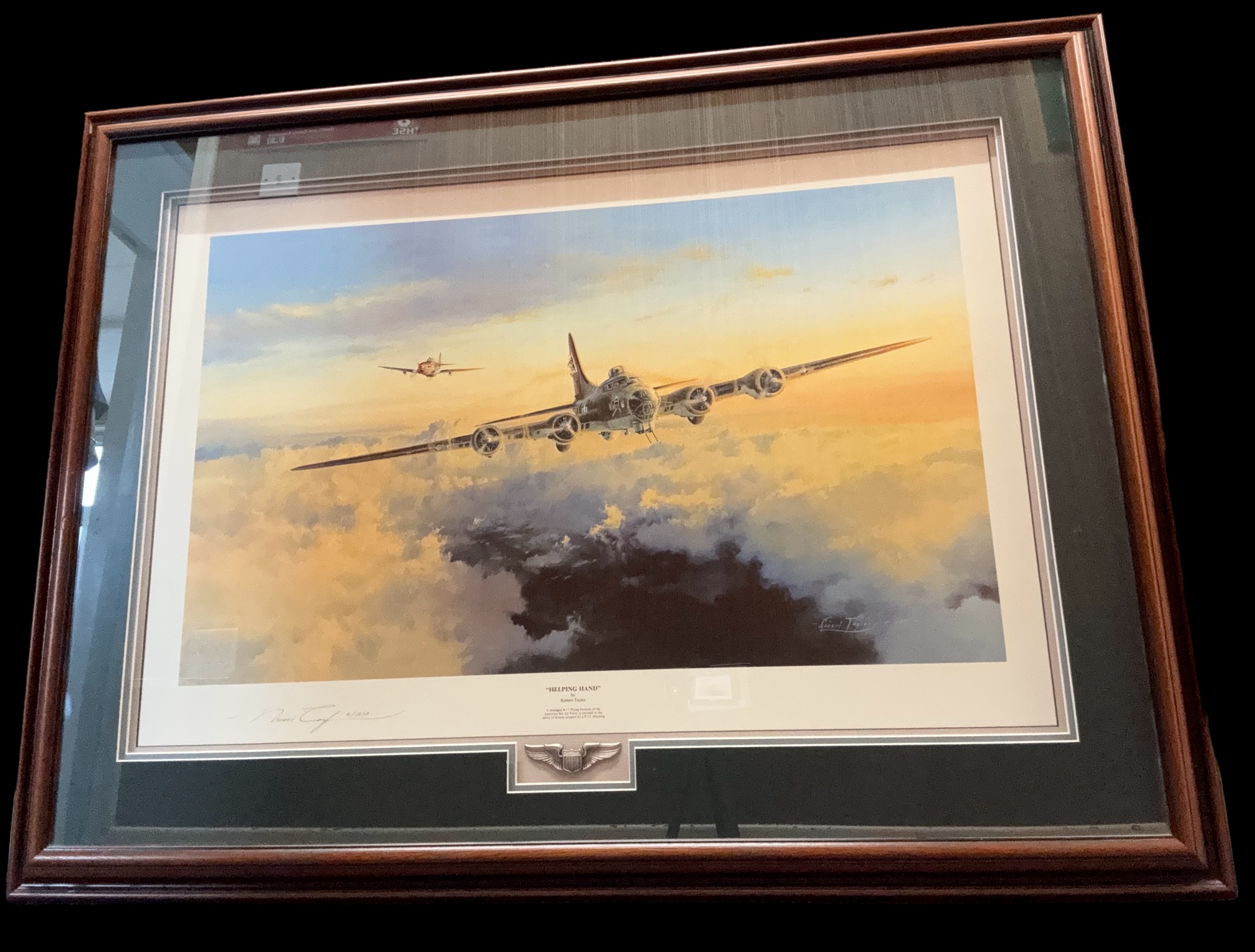Helping Hand WWII 37x28 inch framed and mounted print limited edition 4/1250 signed in pencil by the - Image 2 of 3