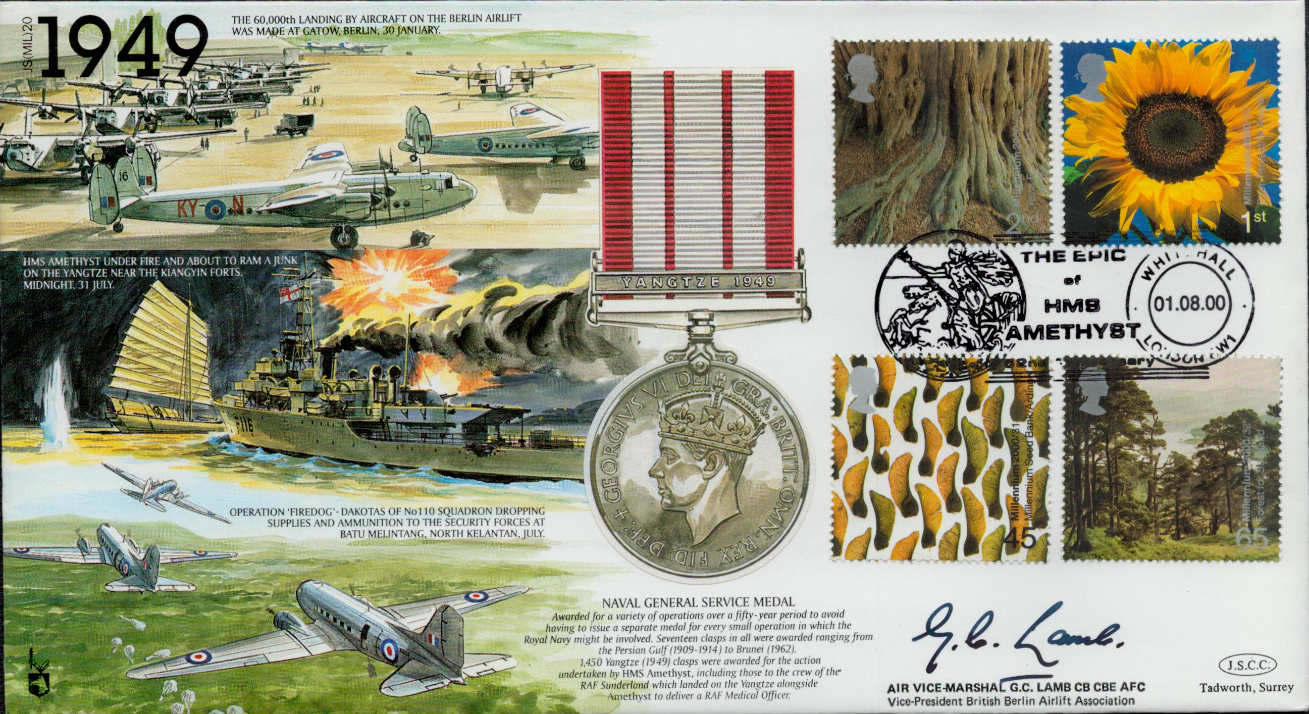 Air Vice Marshal G.C Lamb CB CBE AFC signed 1949 HMS Amethyst commemorative FDC (JS(MIL)20) PM THE - Image 3 of 3