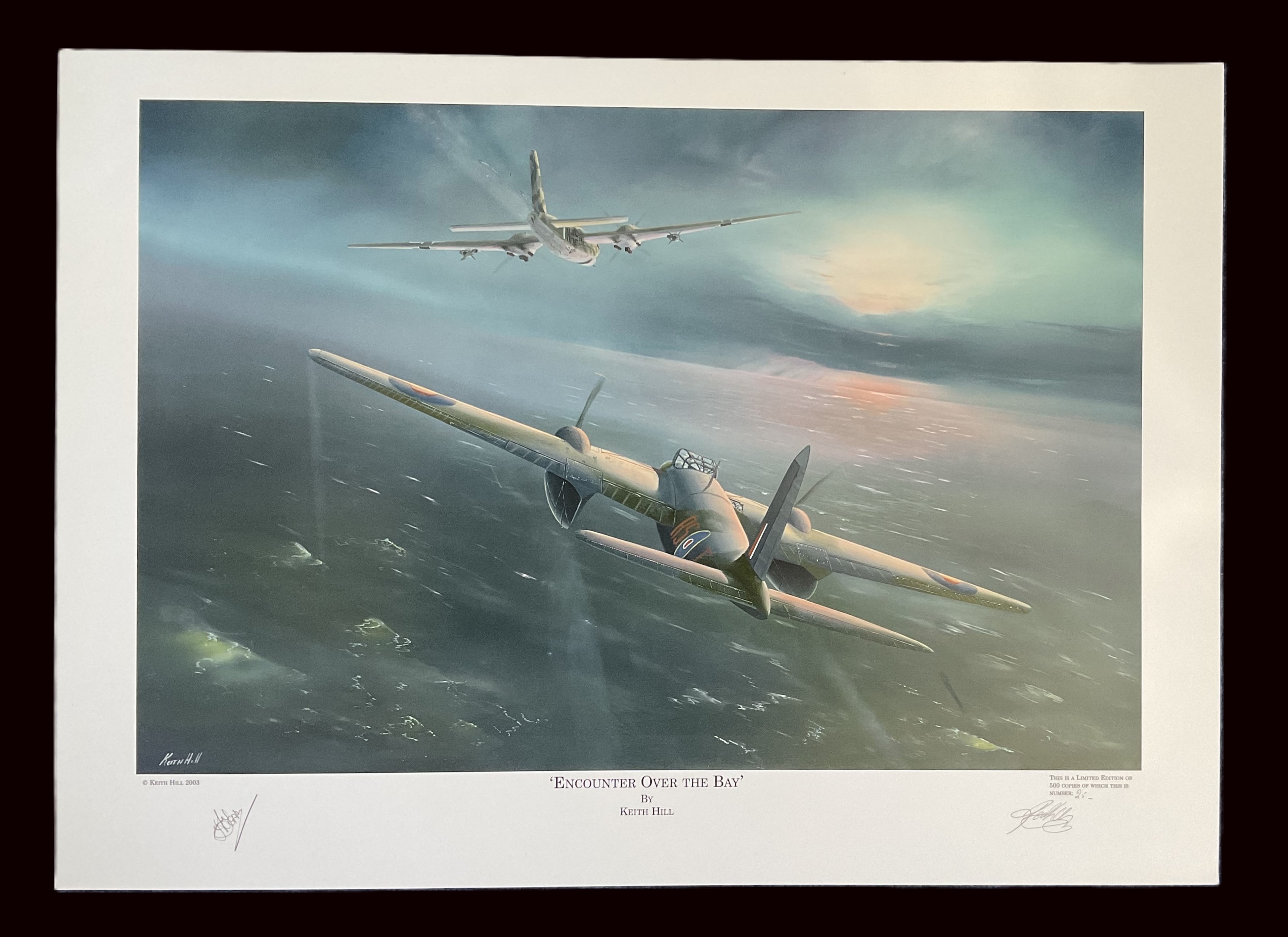 WW2 Colour Print Titled Encounter Over The Bay by Keith Hill. Signed by Keith Hill Artist and Wing - Image 2 of 6