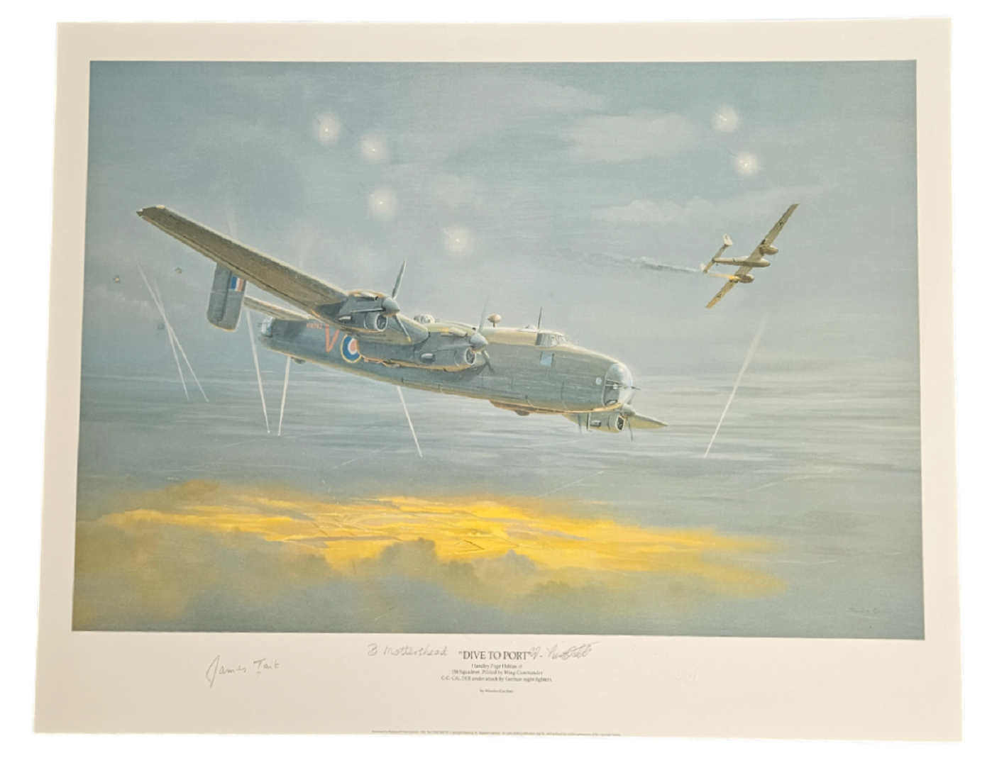 WWII Multi signed colour print titled Dive To Port by the artist Maurice Gardner signed by - Image 3 of 3