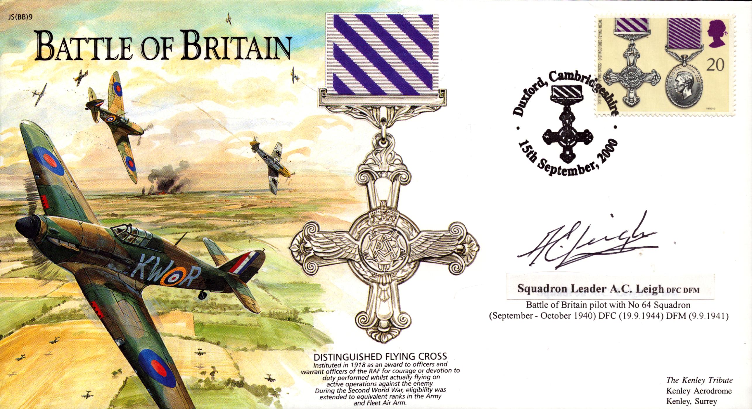 WWII BOB Squadron Leader A.C. Leigh DFC, DFM 64, Squadron signed Distinguished Flying Cross - Image 2 of 3