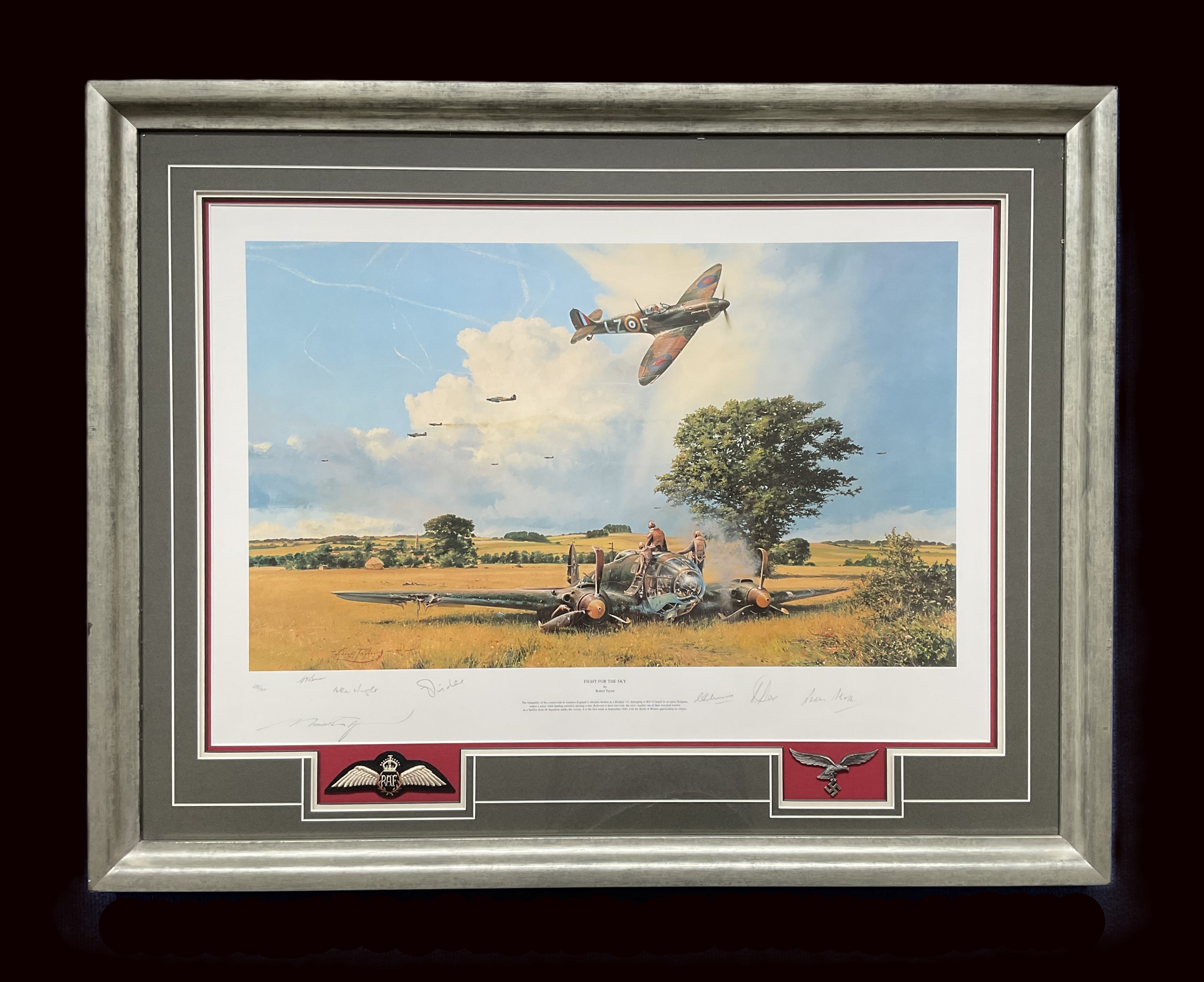 WW2 multi signed veterans print titled FIGHT FOR THE SKY by Robert Taylor Limited 458/500 Mounted - Image 2 of 6