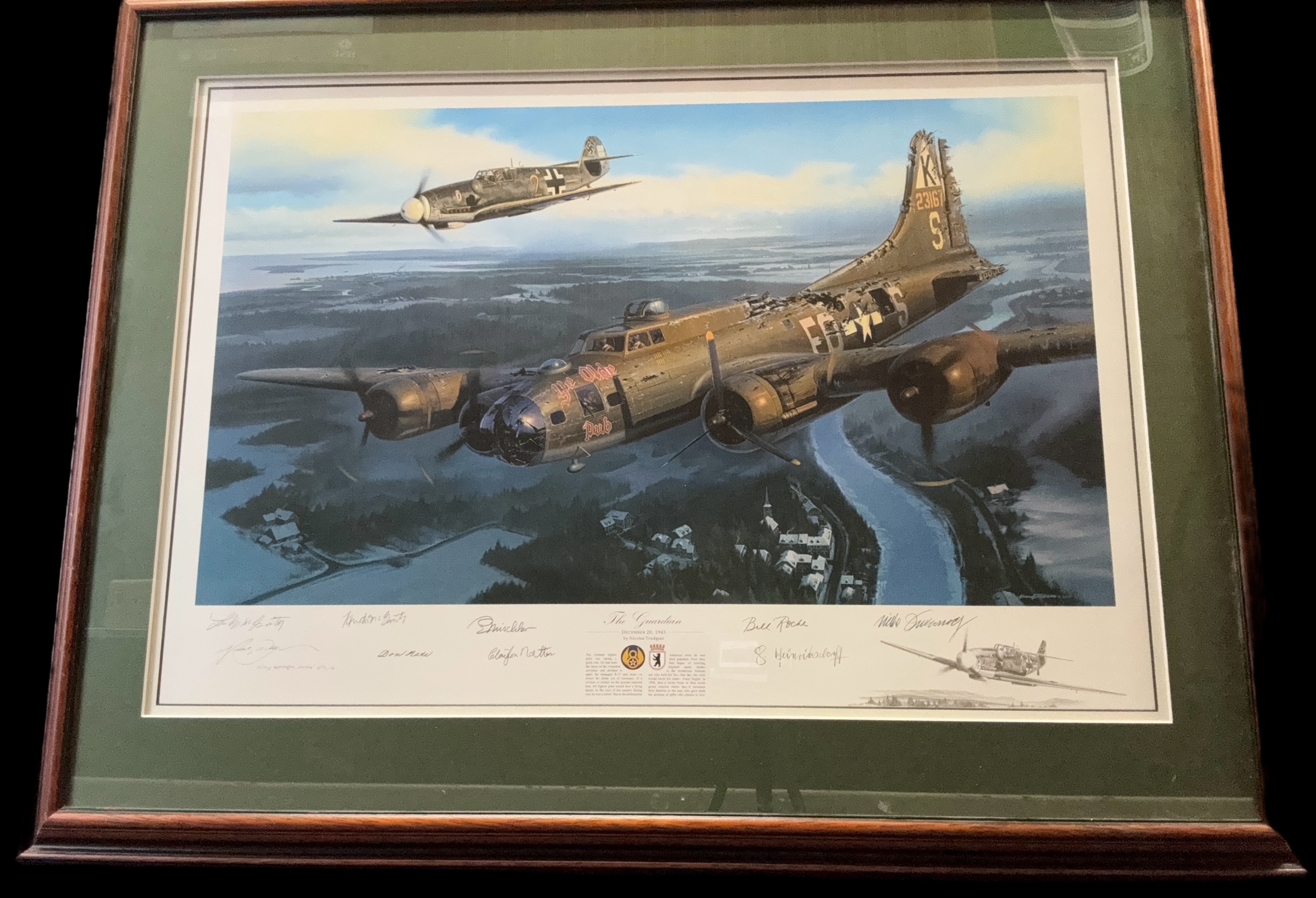 The Guardian WWII multi signed print 38x30 inch overall mounted and framed Victory Remarque - Image 2 of 3