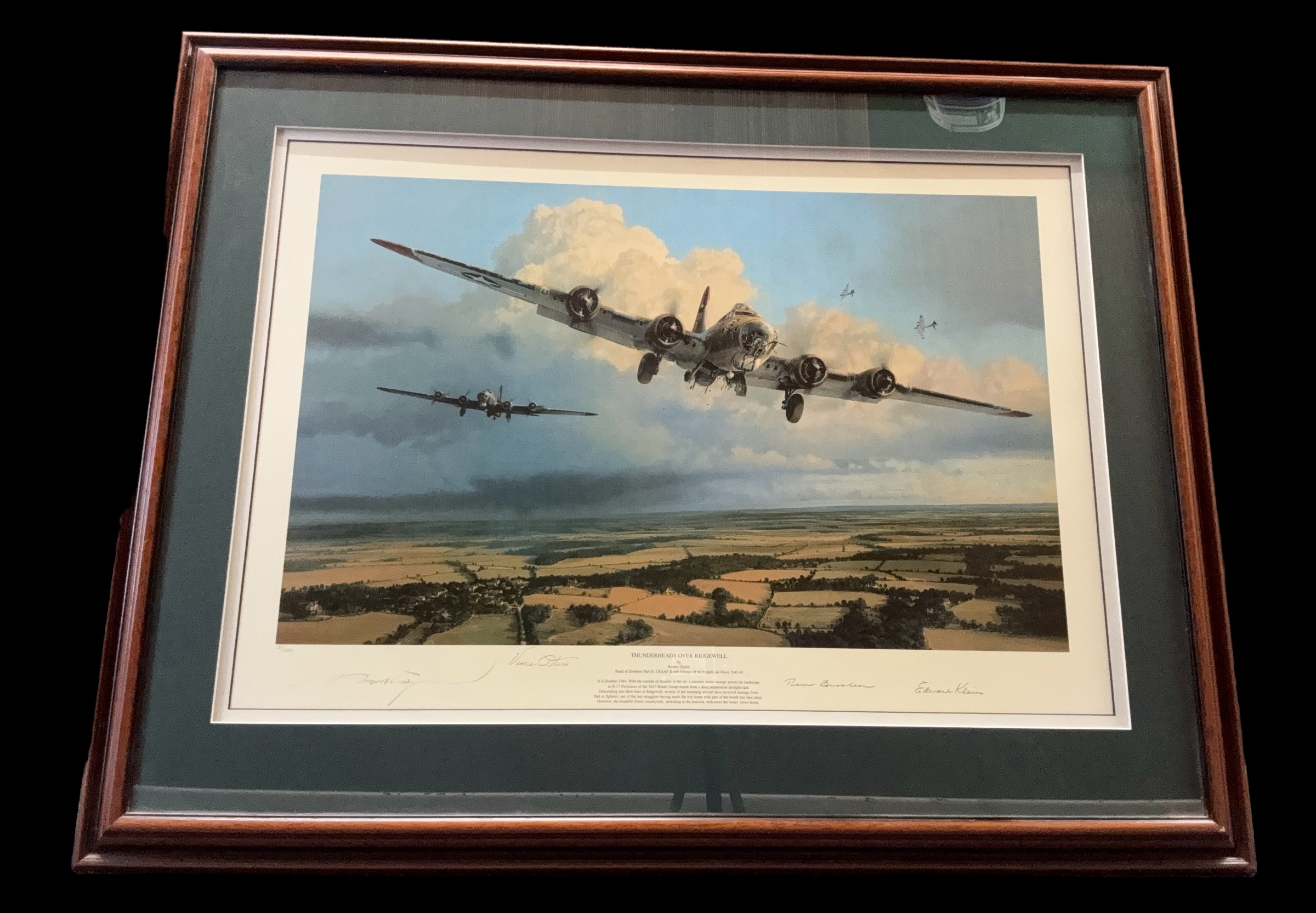 Thunderheads Over Ridgewell WWII multi signed 36x28 inch framed and mounted print limited edition - Image 2 of 3