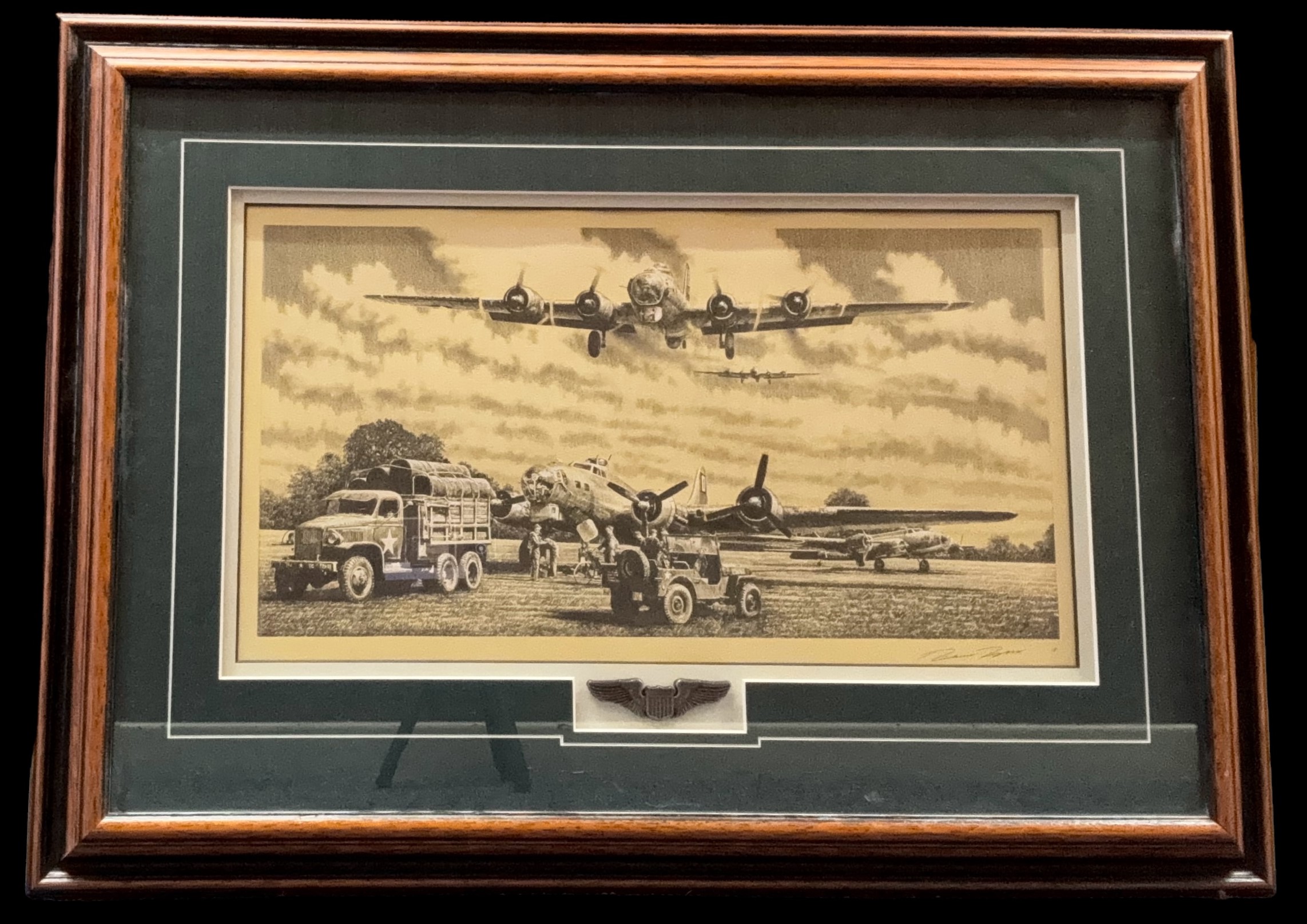 WW2 Print by Robert Taylor, Limited, picturing American bomber being prepared for action, includes