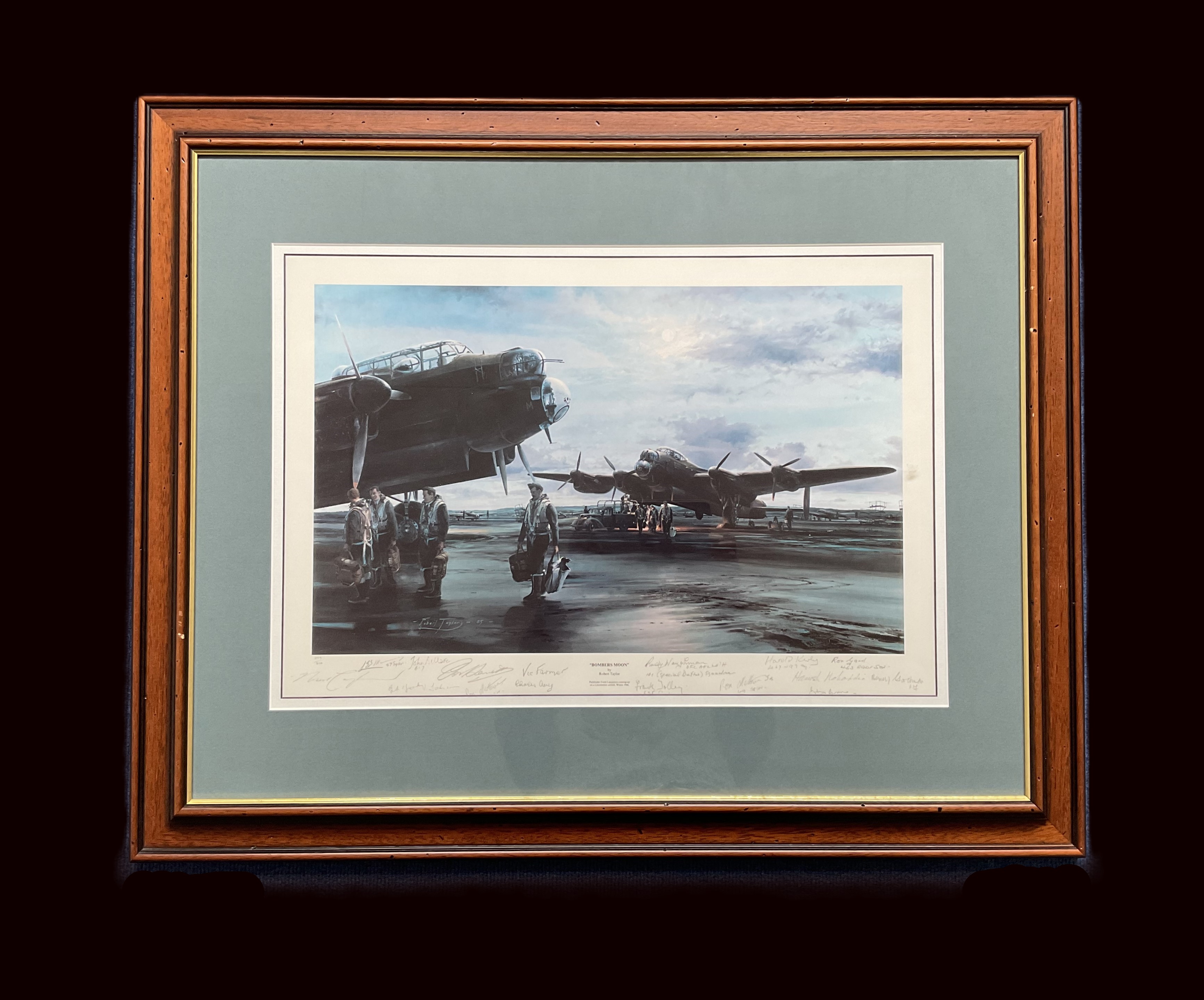 WW2 multi signed veterans print titled Bombers Moon by Robert Taylor limited 259/850 Mounted and - Bild 2 aus 6