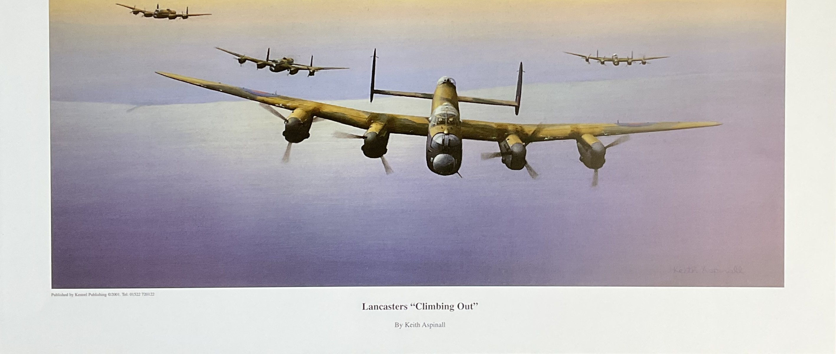 WW2 Colour Print Titled Lancasters Climbing Out by Keith Aspinall. Measures 16x12 inches appx. - Image 5 of 6