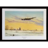WW2 Colour Print Titled Breaking The Silence Lancaster By Keith Aspinall. Measures 16x12 inches