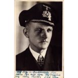 U-Boat Ace Erich Topp signed original 5.5x3.5 inch black and white photo. Erich Topp (2 July