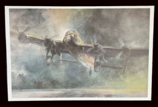WW2 Colour Print Titled Lancaster Lift - Off by Jeremy Mallard. Limited Edition 174 of 450. Water
