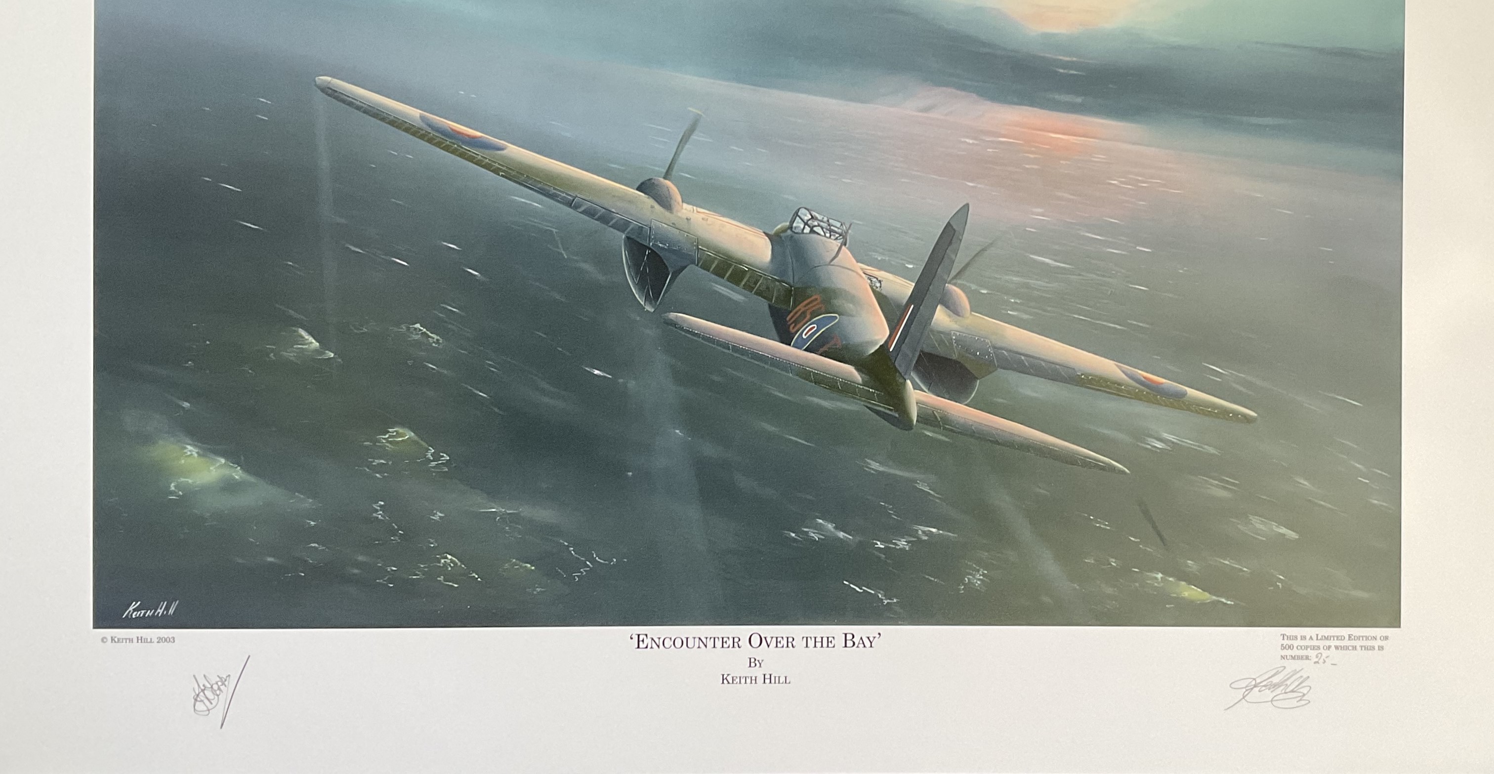 WW2 Colour Print Titled Encounter Over The Bay by Keith Hill. Signed by Keith Hill Artist and Wing - Image 4 of 6