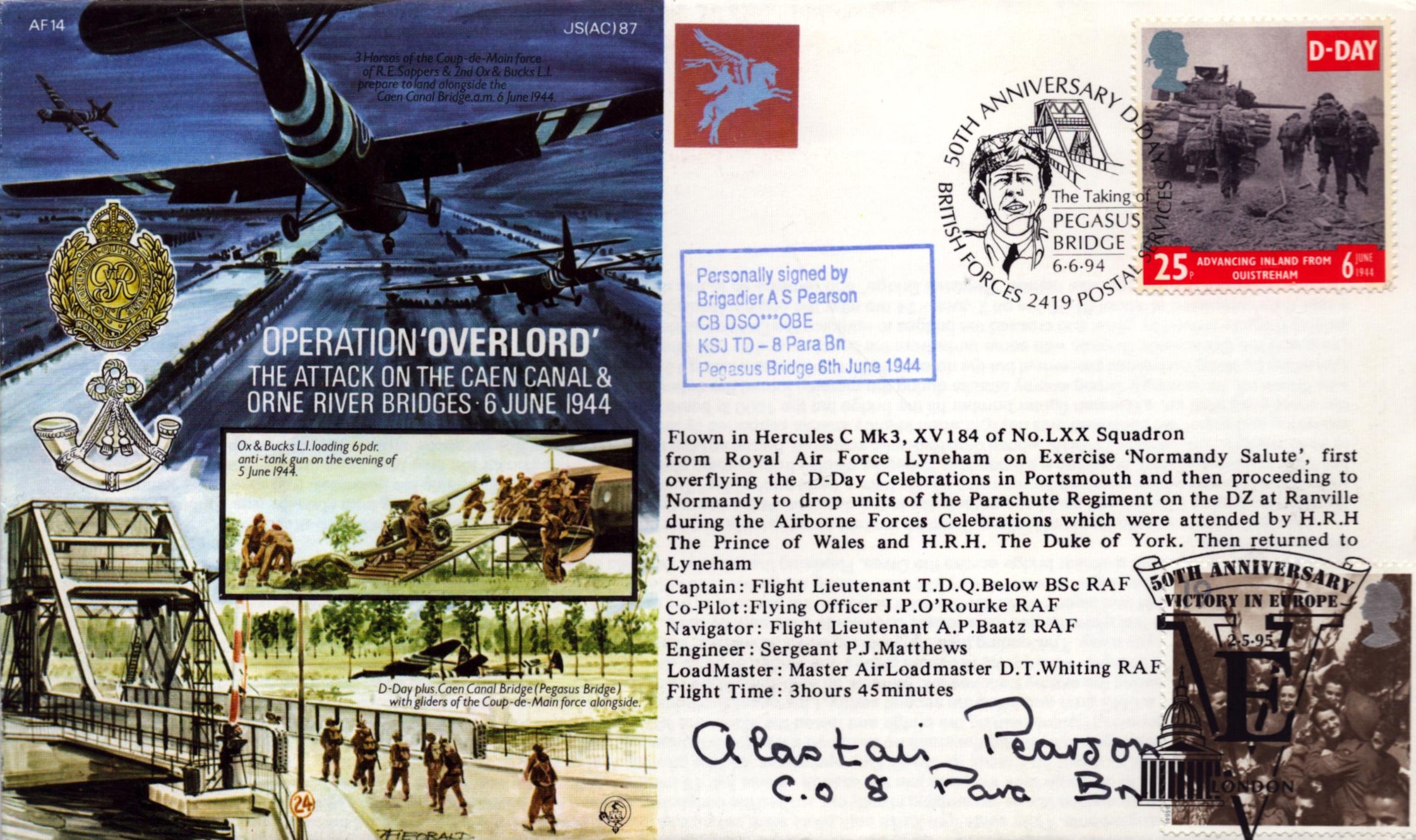 WWII Brigadier A S Pearson CB DSO OBE KSJ TD signed Operation 'Overload' commemorative flown FDC ( - Image 3 of 3