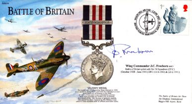 WWII BOB Wing Commander J.C. Freeborn DFC signed Battle of Britain Military medal commemorative