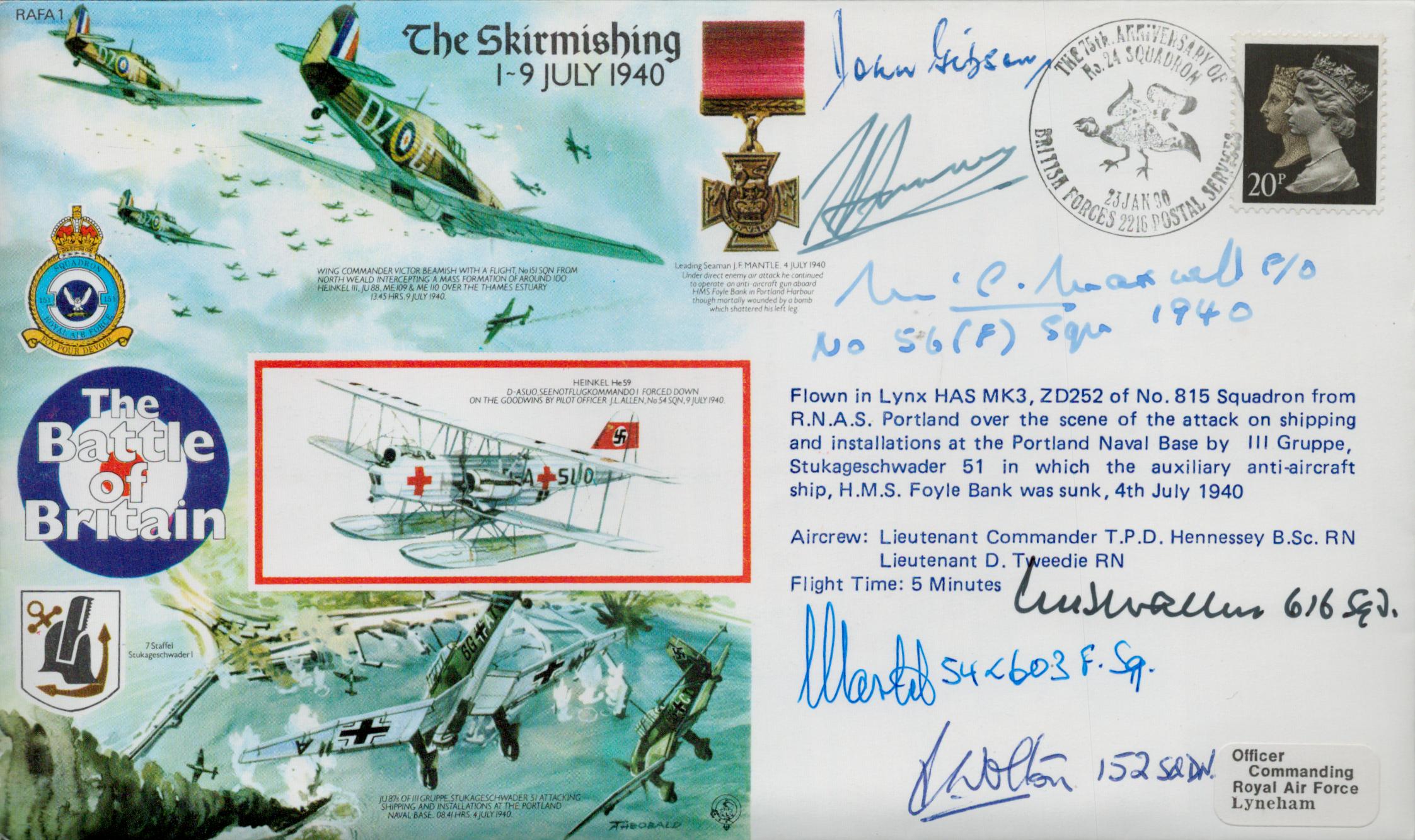 WWII Battle of Britain The Skirmishing 1-9 July 1940 FDC signed by 4 veterans Maxwell, Wolton, - Image 3 of 3