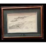 Black Thursday WWII signed 26x20 inch framed and mounted pencil print signatures include artist