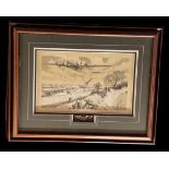 WW2 Print by artist Robert Taylor Limited. Picturing WW2 plane flying over a field, USAF wings