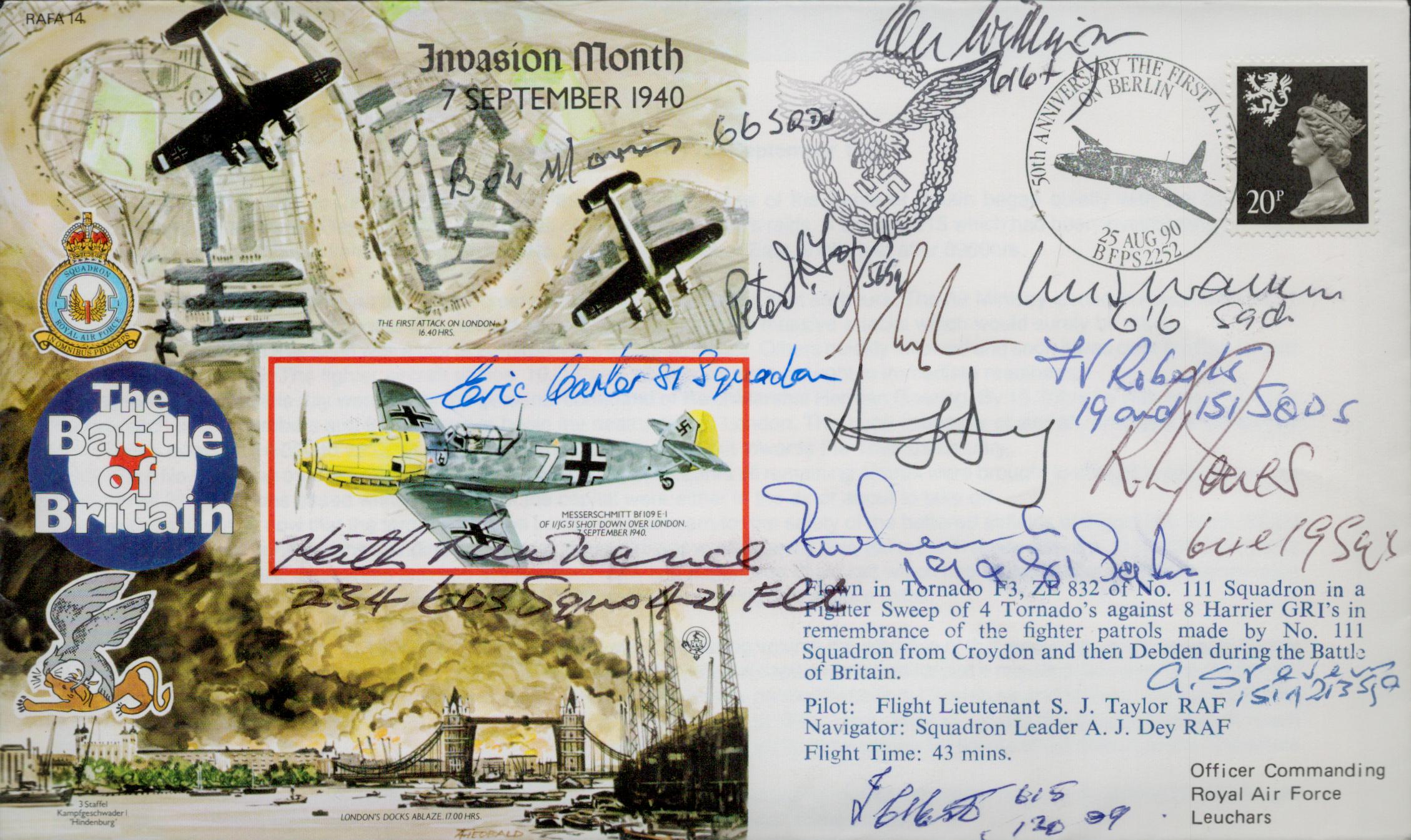 WWII Battle of Britain Invasion Month 7 September 1940 multi signed FDC 13 veteran signatures - Image 2 of 3