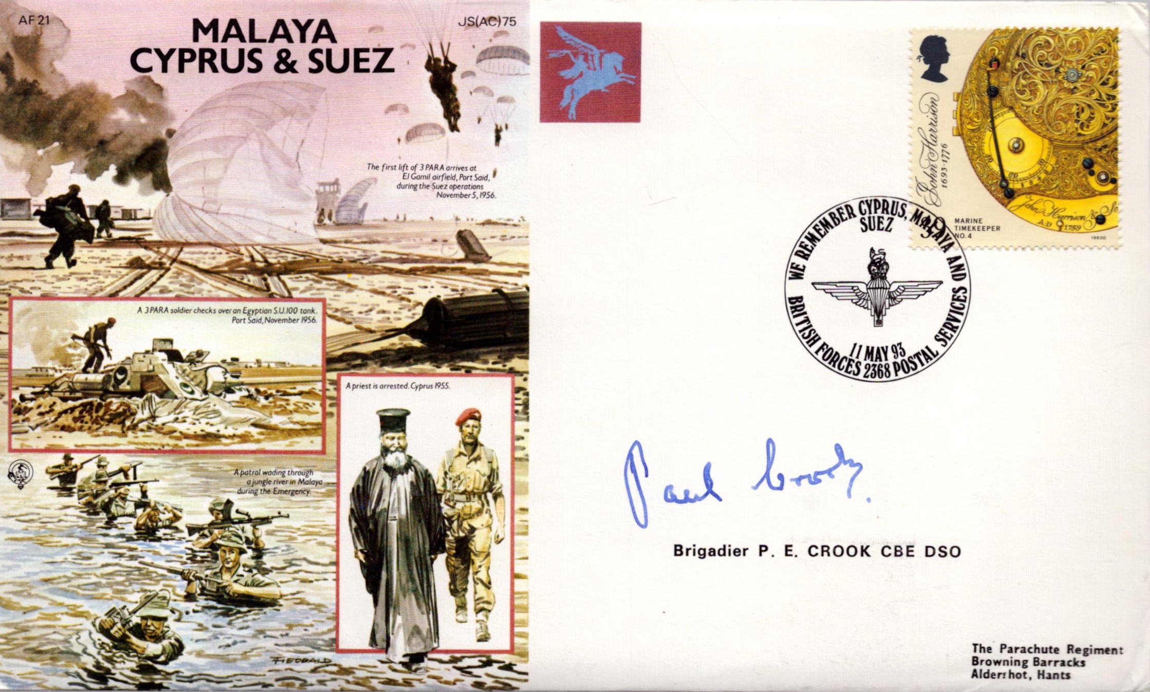 Brigadier P.E Crook CBE DSO signed Malaya Cyprus and Suez commemorative FDC (JS(AC)75) PM We - Image 3 of 3