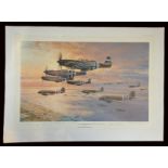 WWII Multi Signed Robert Taylor Colour Print Titled D Day The Airborne Assault 35x25 Inches. Good