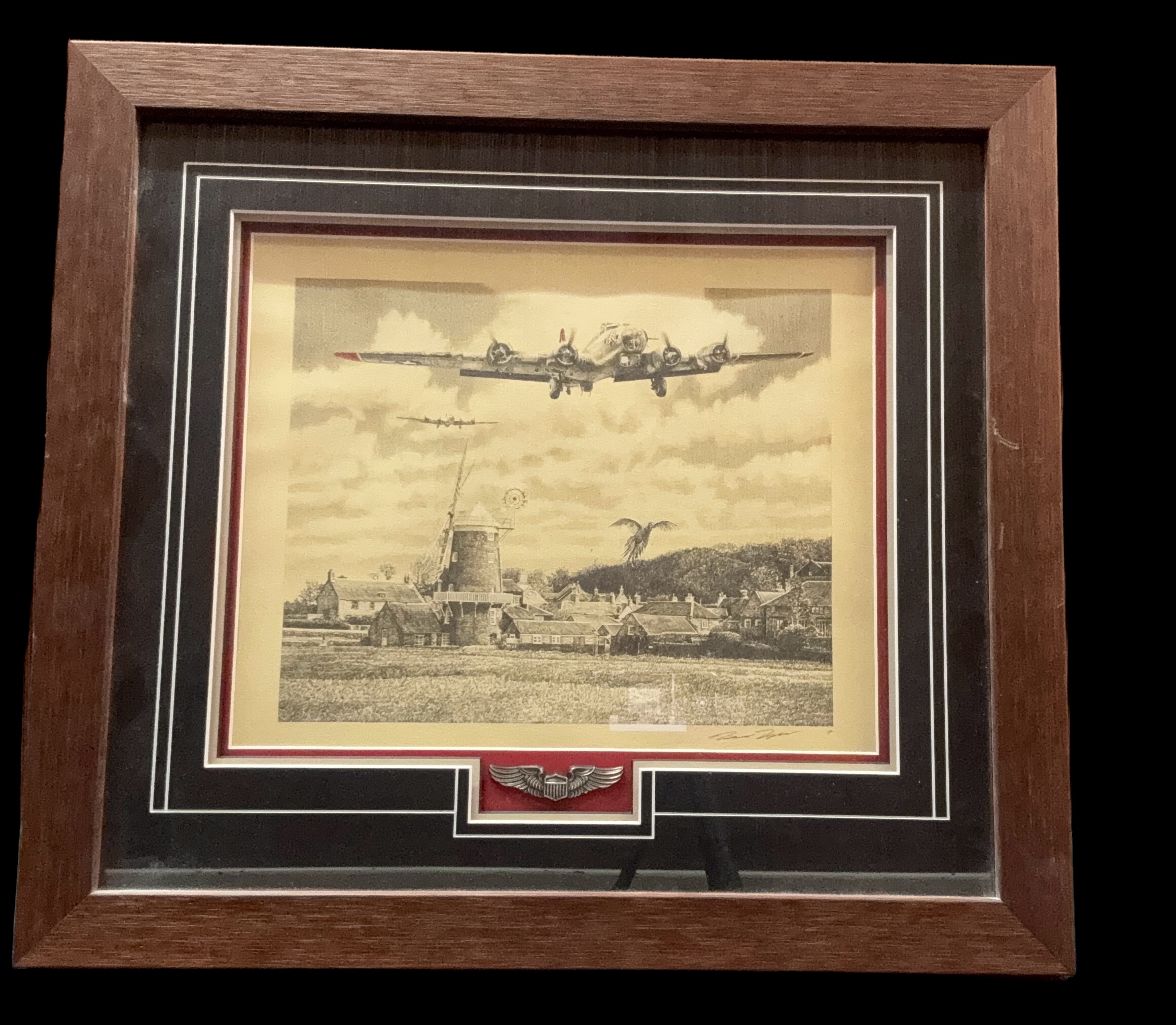 USAF B17 Bomber WWII print 24x22 inch framed and mounted signed in pencil by the artist Robert - Image 2 of 3
