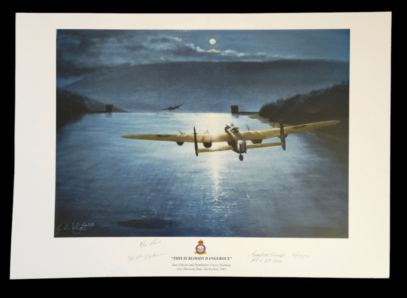 WWII Colour Print This Is Bloody Dangerous by G L Wright Multi Signed by Grant McDonald, Ken