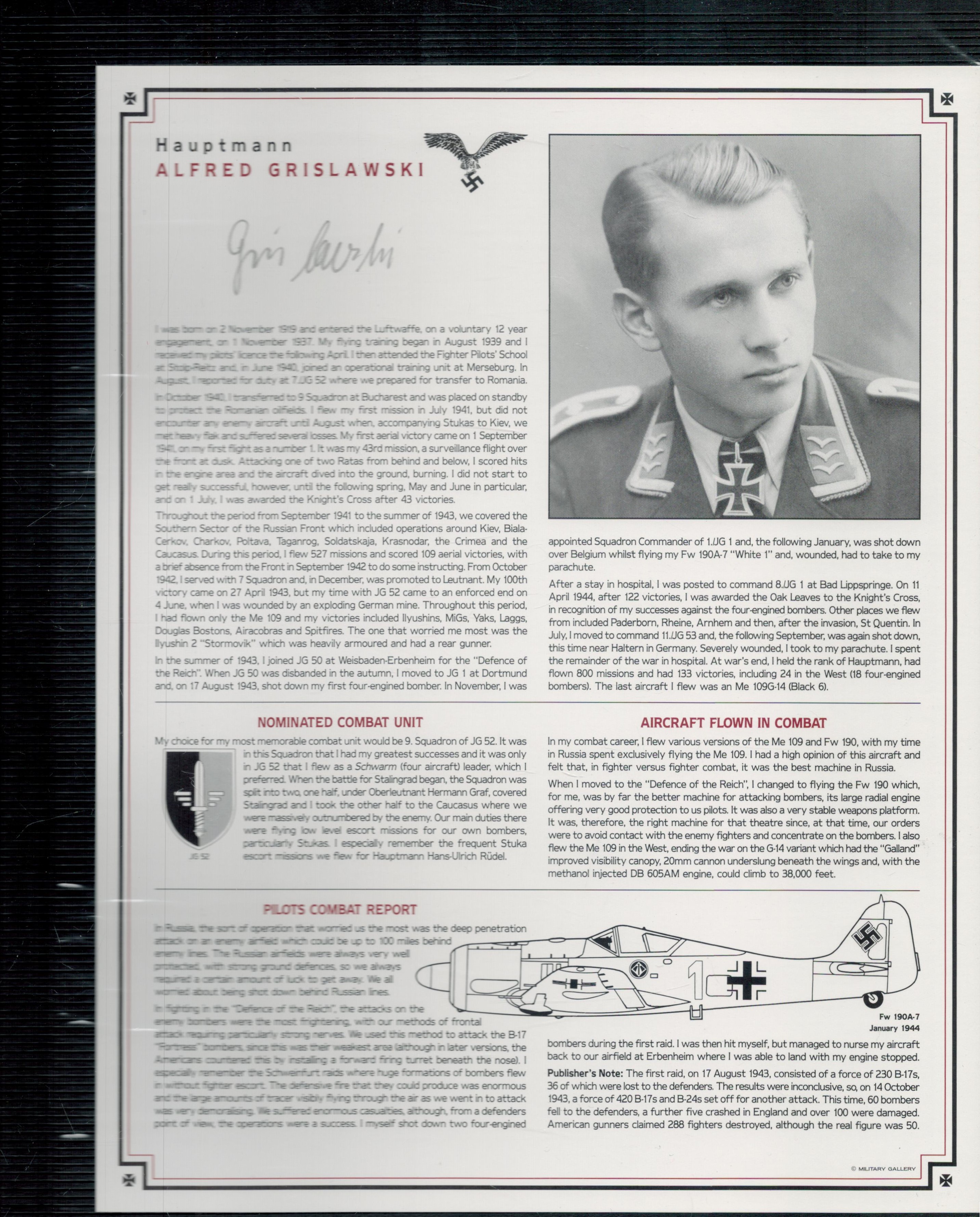 Luftwaffe Fighter Aces housed in display folder over 20 rare signatures collection includes names - Image 10 of 12