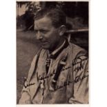 Luftwaffe Ace Walter Oesau signed 3.5x2.5 inch black and white photo. Walter "Gulle" Oesau (28