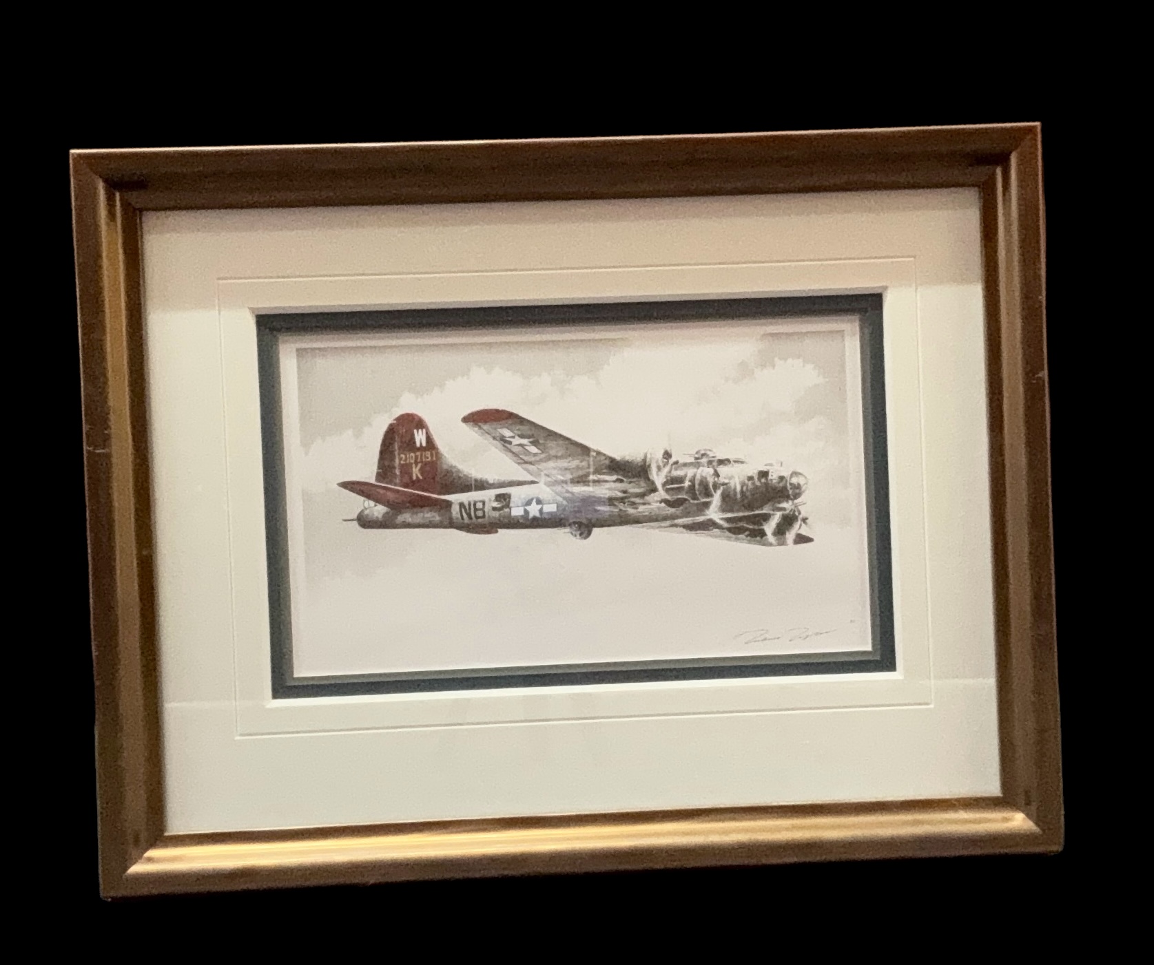 Robert Taylor signed American Bomber print. Mounted and framed. Approx overall size 16x12inch.