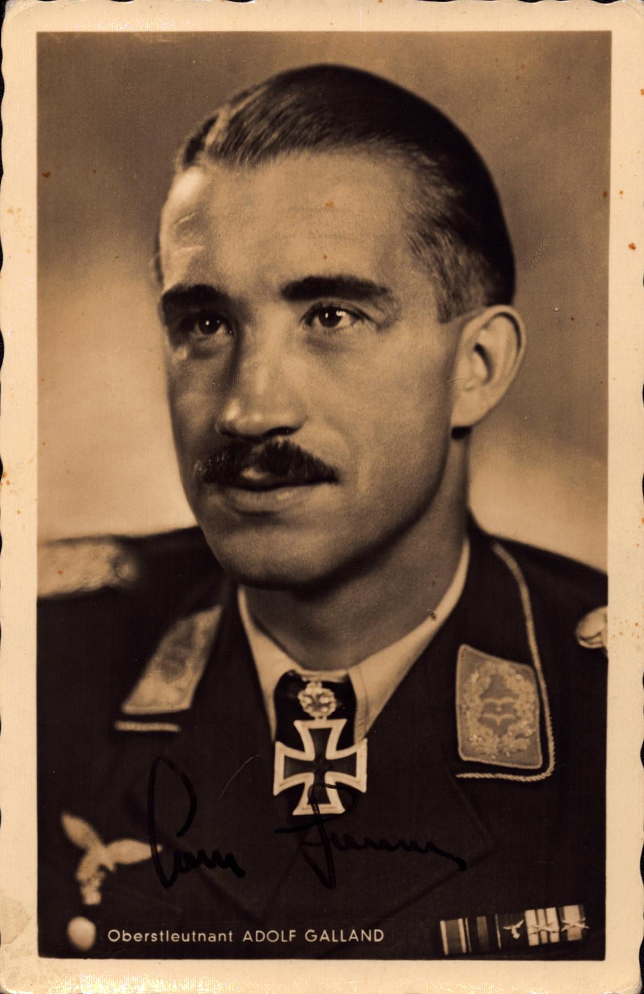 Adolf Dolfo Galland signed original 5.5x3.5 inch sepia photo. Adolf Josef Ferdinand Galland (19