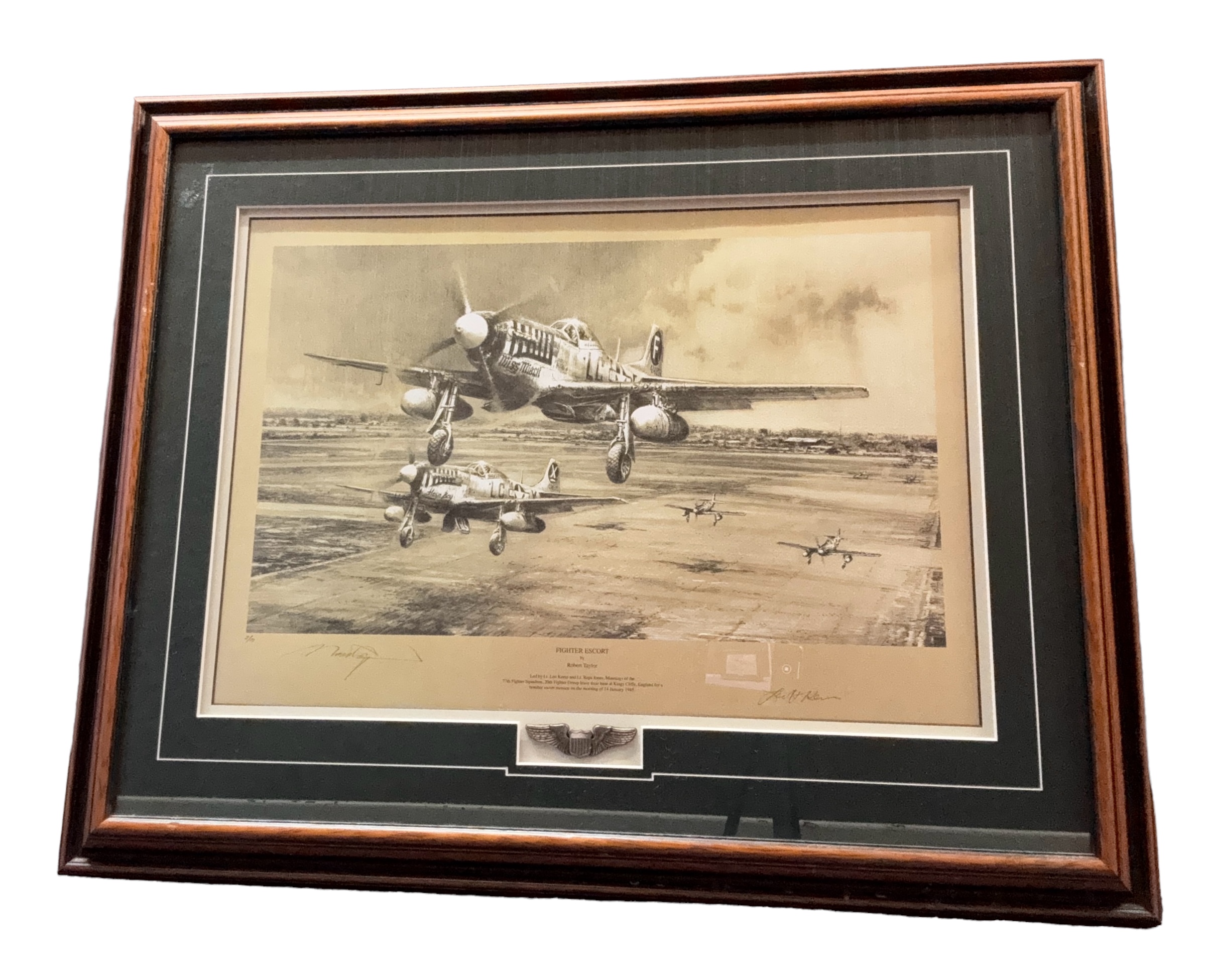 Fighter Escort WWII print 29x24 inch framed and mounted limited edition 3/10 signed in pencil by the - Image 2 of 3