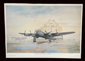 WW2 Colour Print Titled Morning After - Lancaster Dispersal by John Larder. Signed in pen by John
