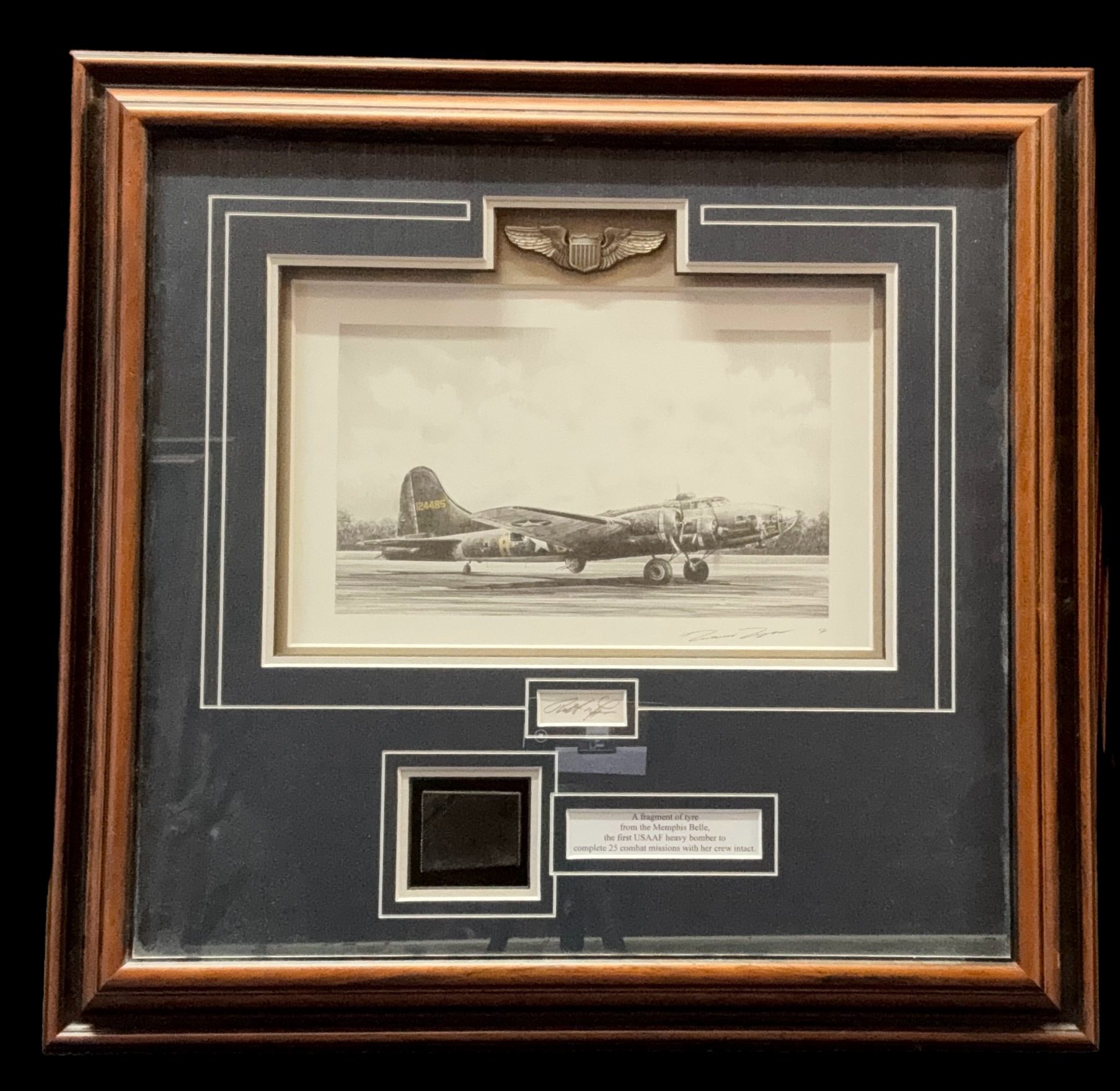 WW2 Print by Robert Taylor Framed with a fragment of tyre from the Memphis Belle, the first USAAF - Image 2 of 3