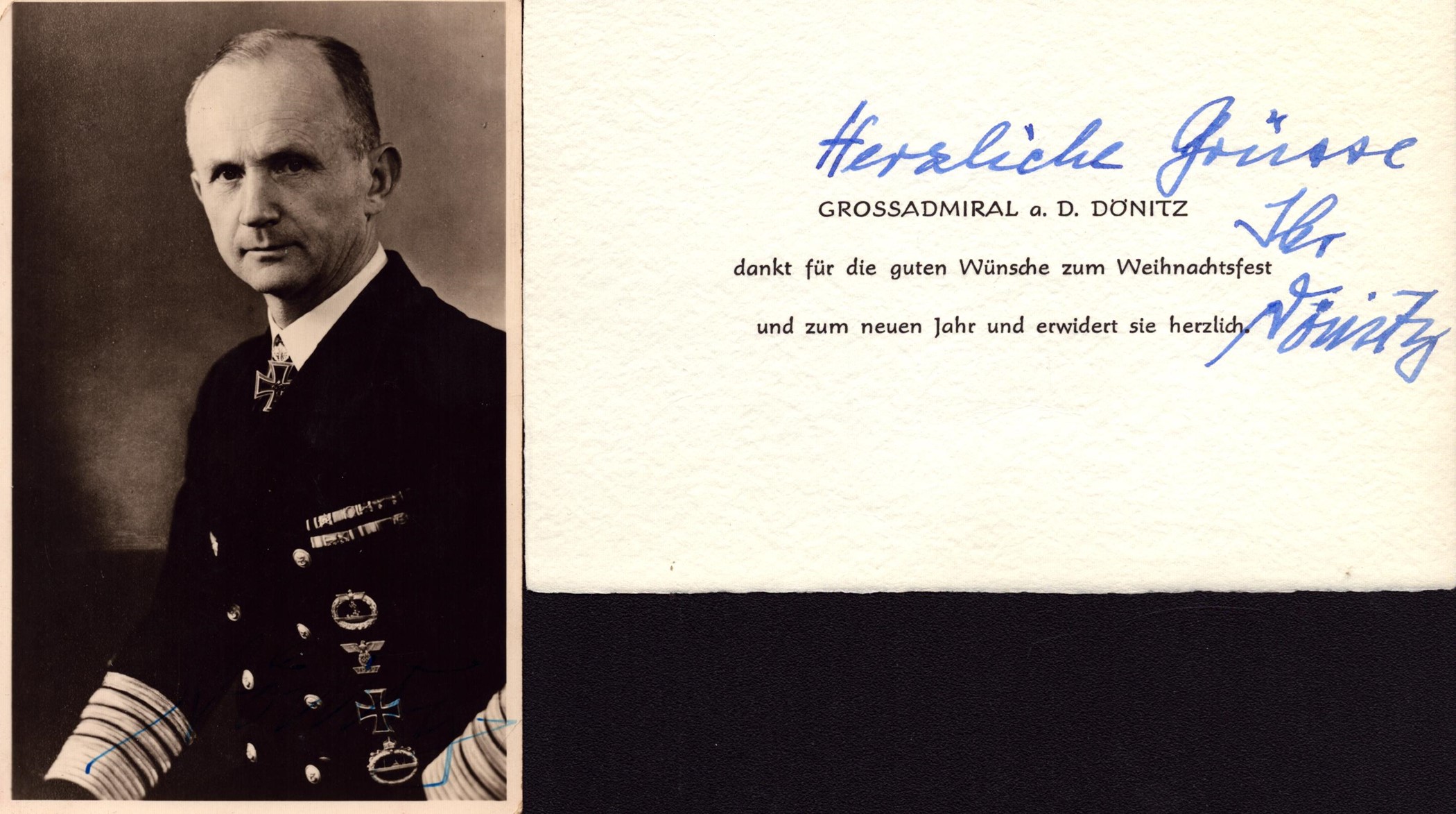 Karl Donitz signed 5.5x3.5 inch black and white photo original signed Christmas card. Karl Donitz ( - Image 3 of 3