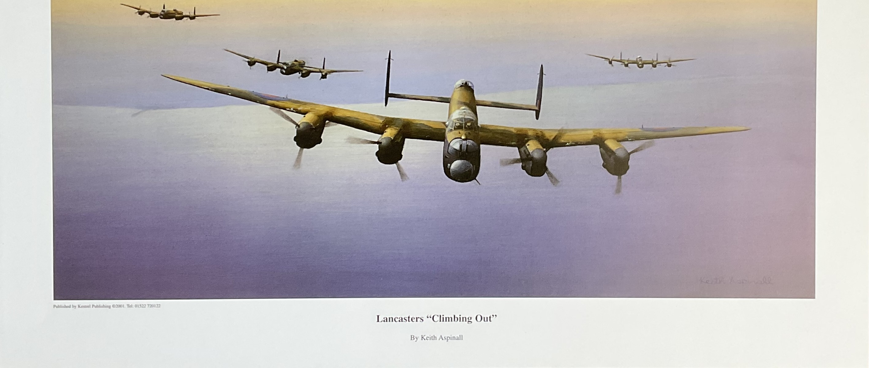 WW2 Colour Print Titled Lancasters Climbing Out by Keith Aspinall. Measures 16x12 inches appx. - Image 4 of 6