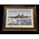 The Belle Under Attack WWII 36x30 inch print framed and mounted signed in pencil by the artist Simon