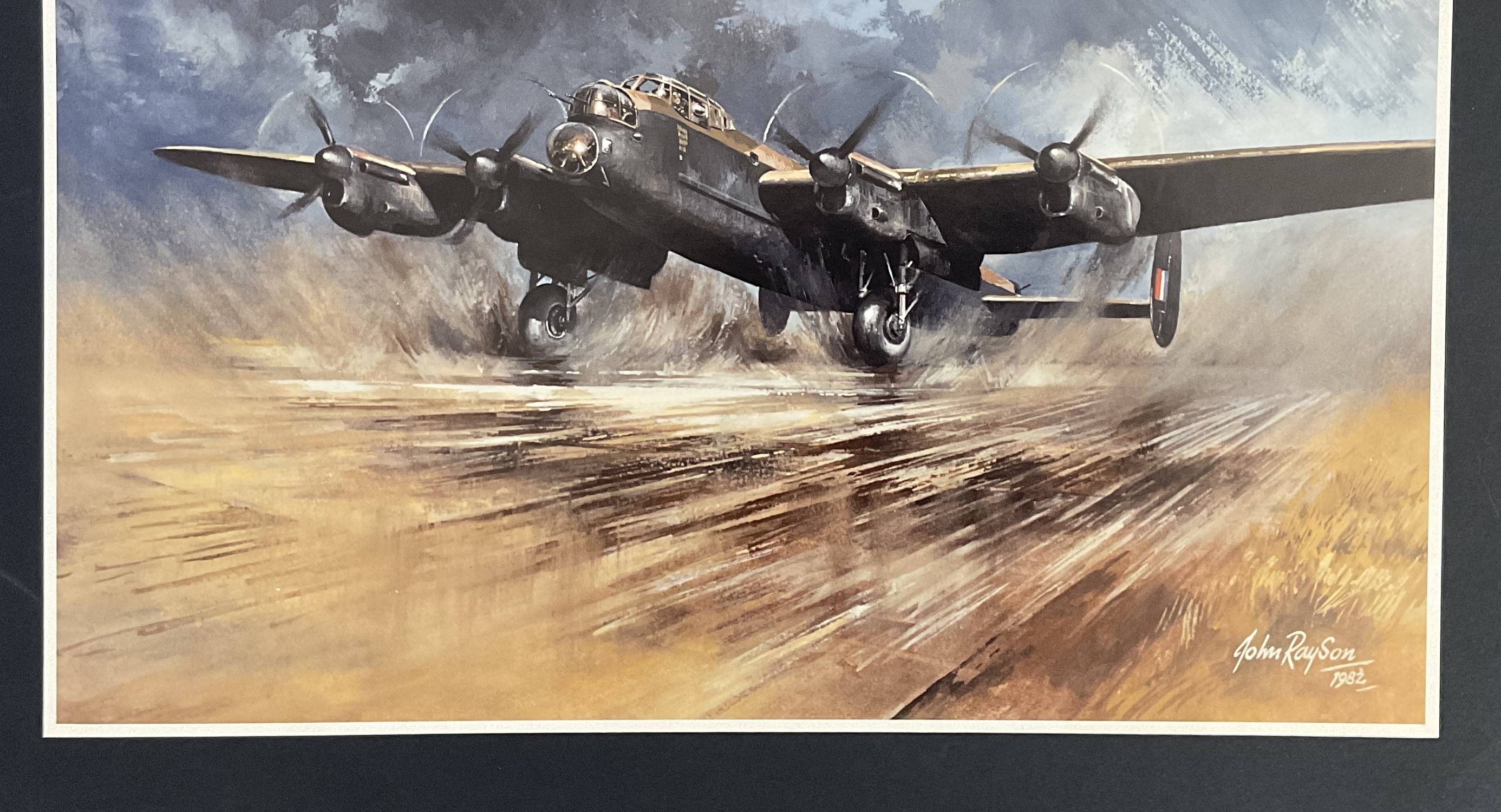 WW2 Colour Print Lancaster Bomber Taking Off By John Rayson 1982. Measures 17x13 inches appx. Very - Image 4 of 6