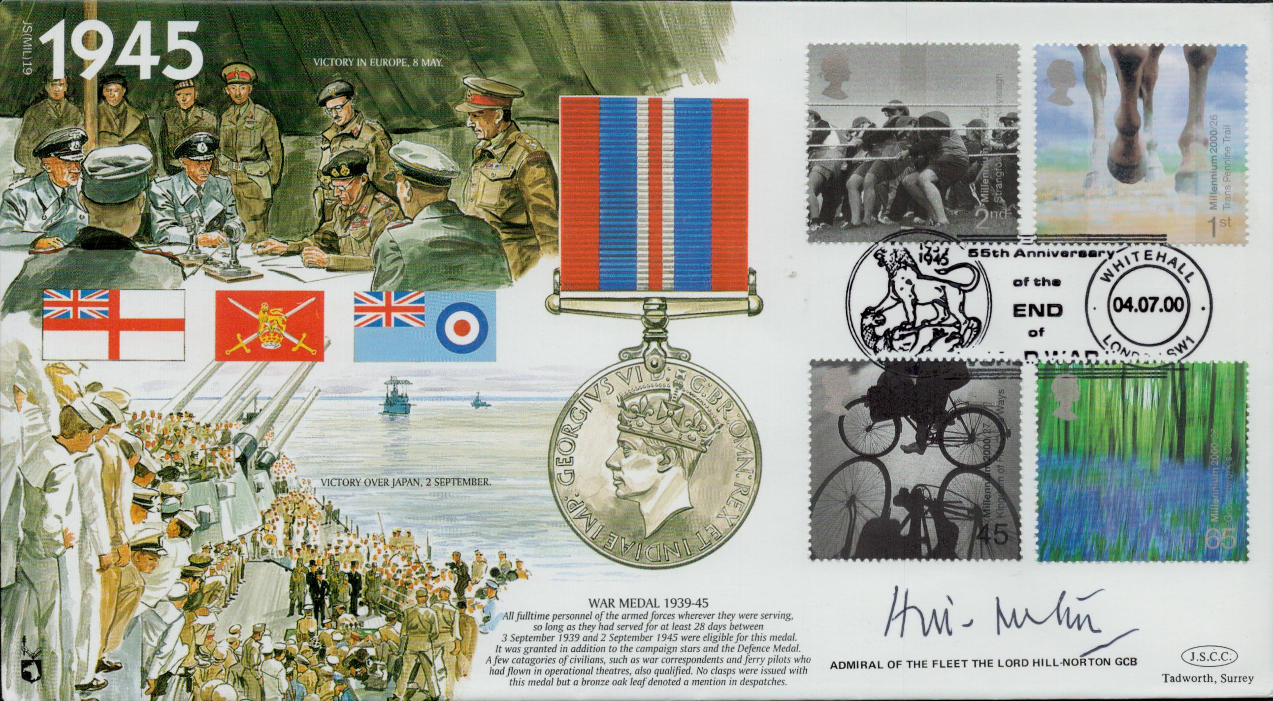 WWII Admiral of the Fleet The Lord Hill Norton GCB signed Great War 1945 commemorative FDC (JS(MIL) - Image 3 of 3