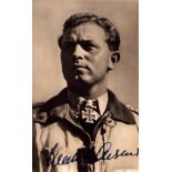 Luftwaffe Ace Walter Oesau signed wartime original5x3 inch approx sepia photo. Walter "Gulle"
