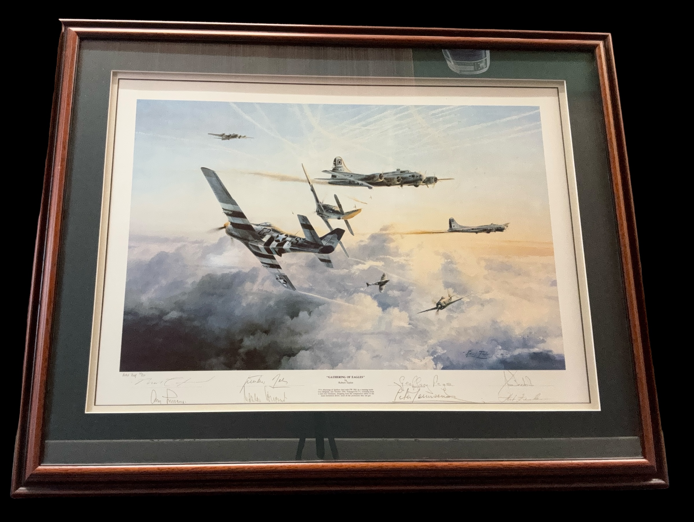 Gathering of Eagles WWII multi signed 37x30 inch framed and mounted print Artist proof 26/50 - Image 3 of 3